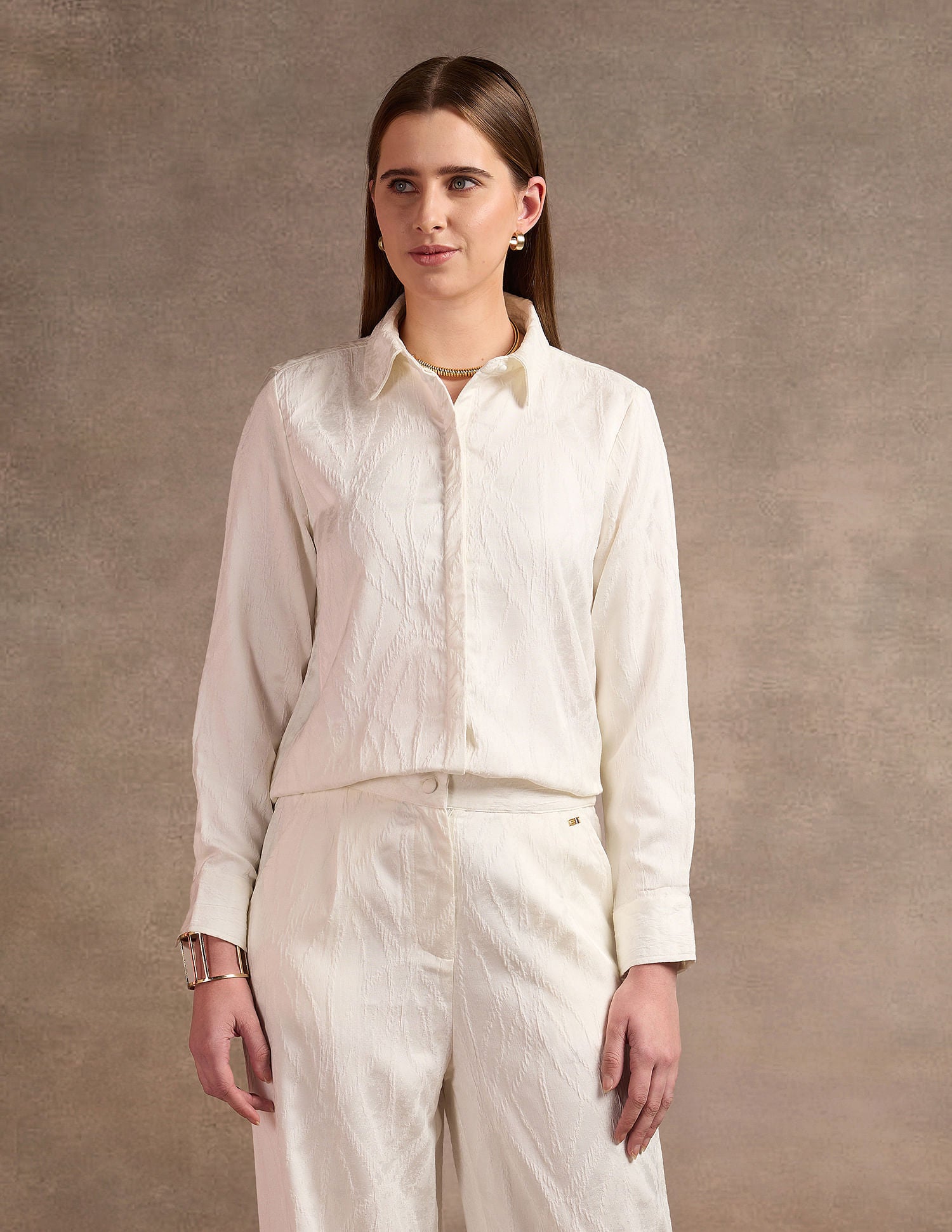 Jacquard Relaxed Fit Shirt Off White - U.S. POLO ASSN. | Large