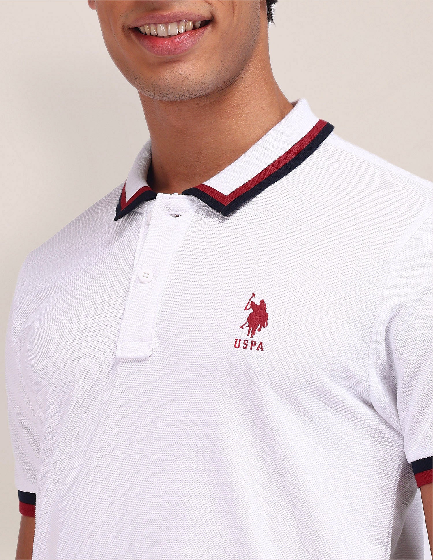 Slim Fit Solid Polo Shirt White - U.S. Polo Assn. India | Large