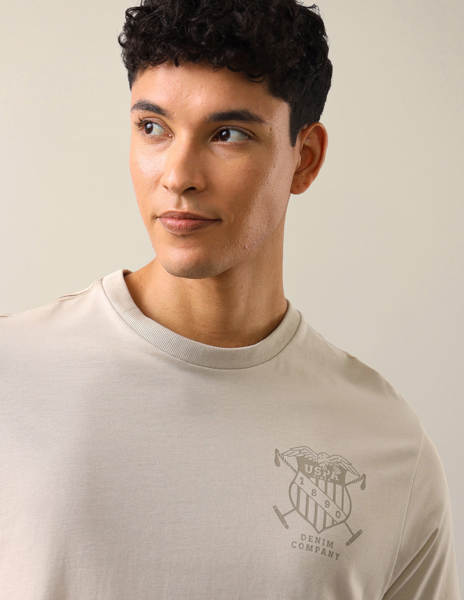 Graphic Brand Printed Relaxed Fit T-Shirt Beige - U.S. Polo Assn. India | Large