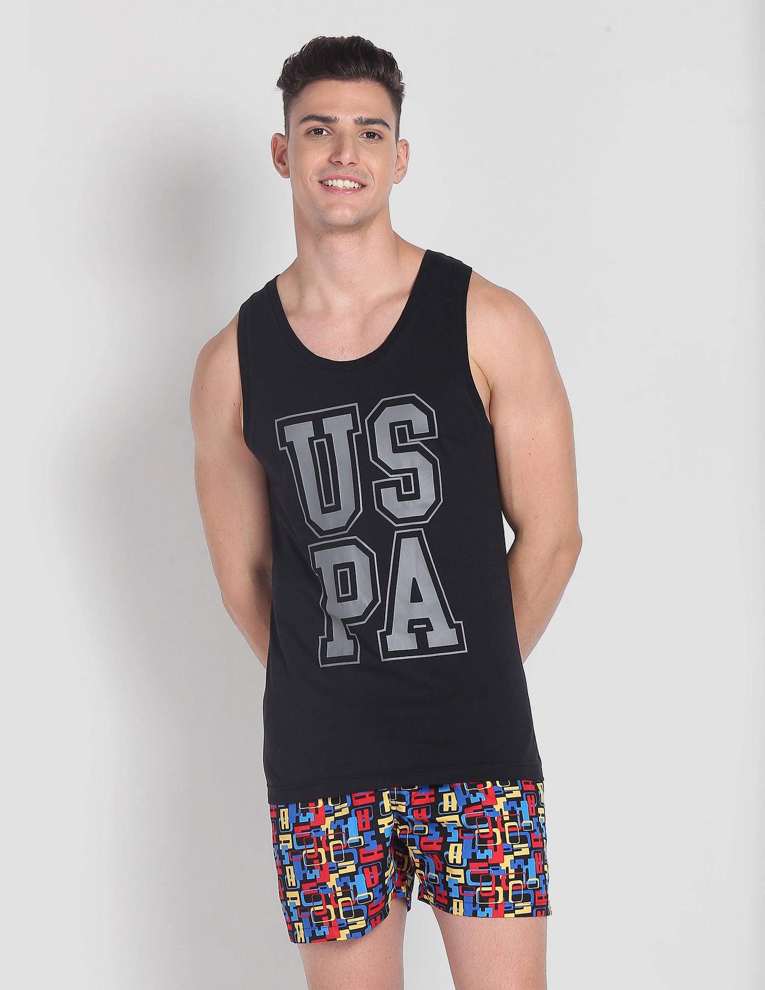 Brand Print Cotton IYBD Vest - Pack Of 1 Black - U.S. POLO ASSN. | Large