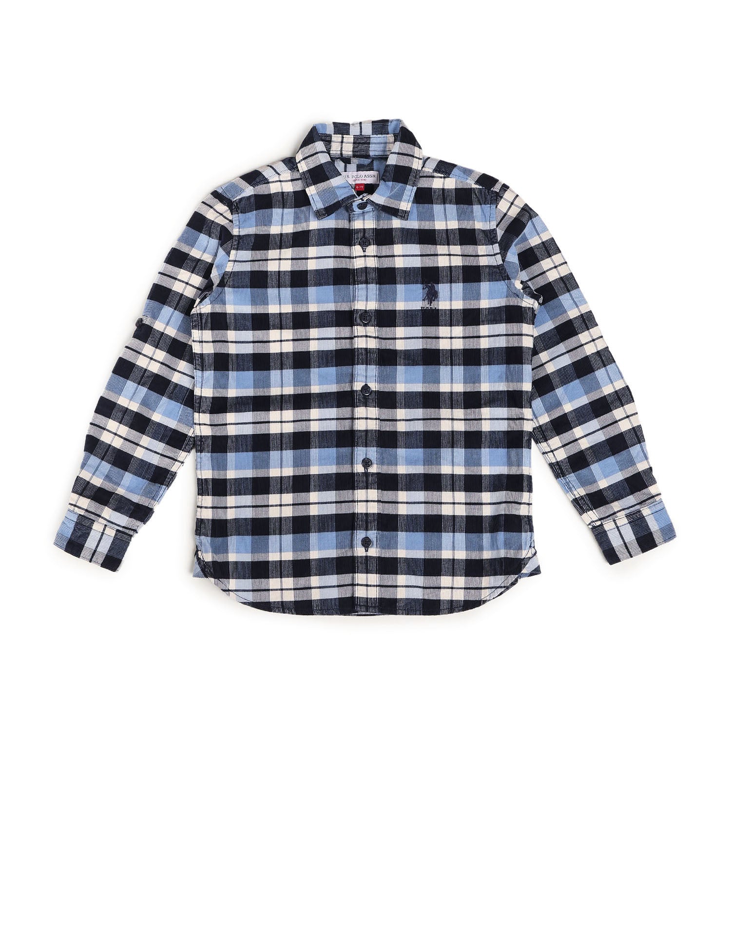 Boys Plaid Checked Corduroy Shirt Indigo - U.S. POLO ASSN. | Large
