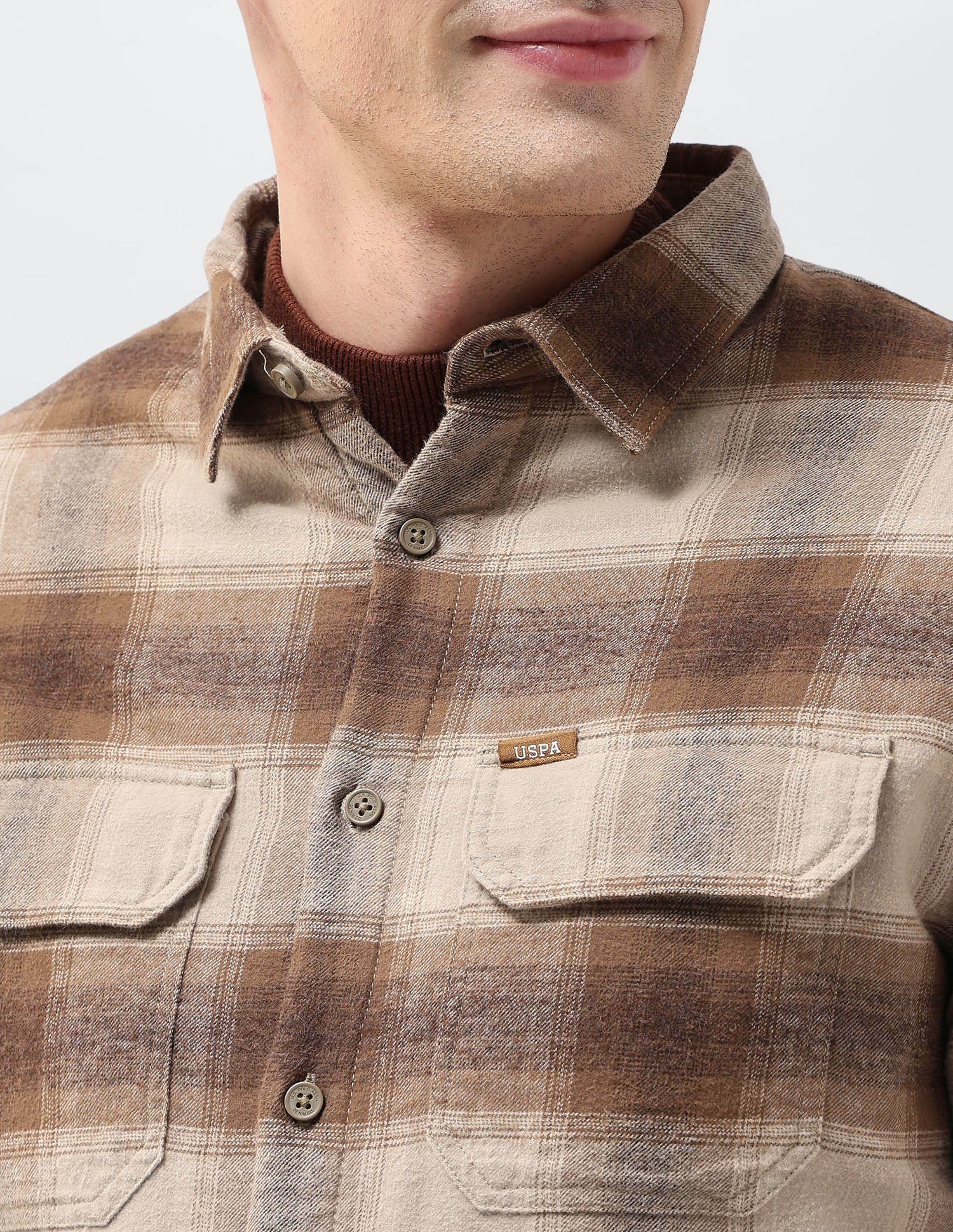 Tartan Checked Slim Fit Shirt Khaki - U.S. Polo Assn. India | Large
