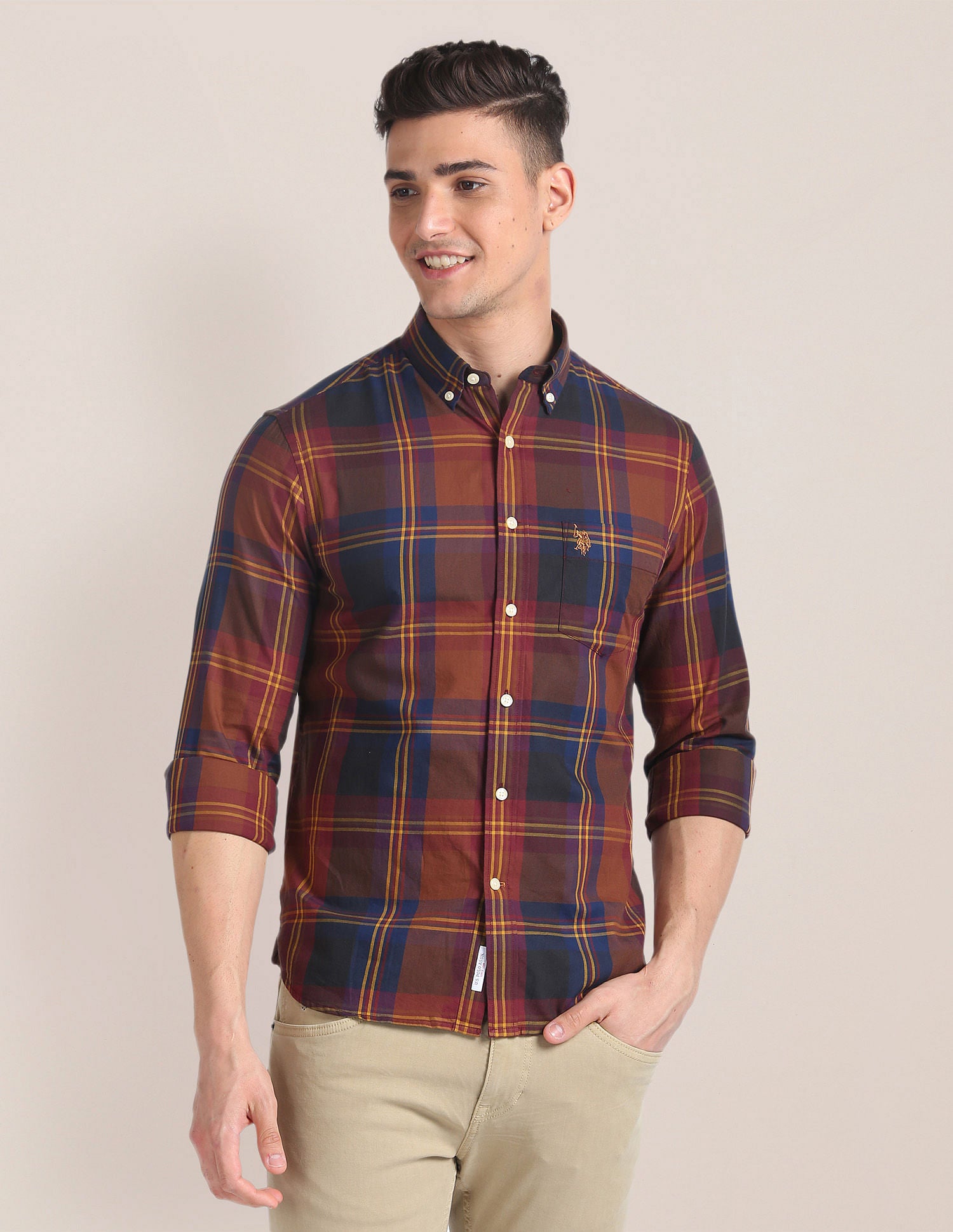 Premium Cotton Tartan Check Shirt Maroon - U.S. Polo Assn. India | Large