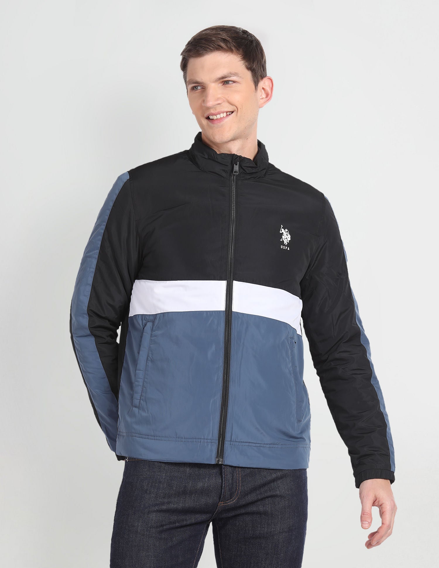 Lightweight Colour Block Jacket Black - U.S. Polo Assn. India | Large