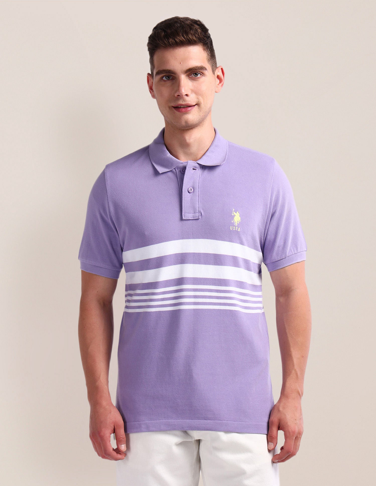 Horizontal Stripe Slim Polo Shirt Lavender - U.S. Polo Assn. India | Large