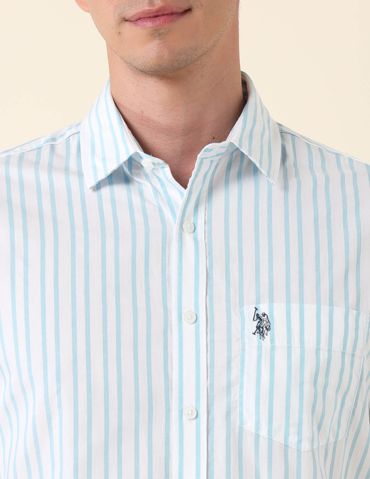 Vertical Striped Tailored Fit Shirt Aqua - U.S. Polo Assn. India | Large
