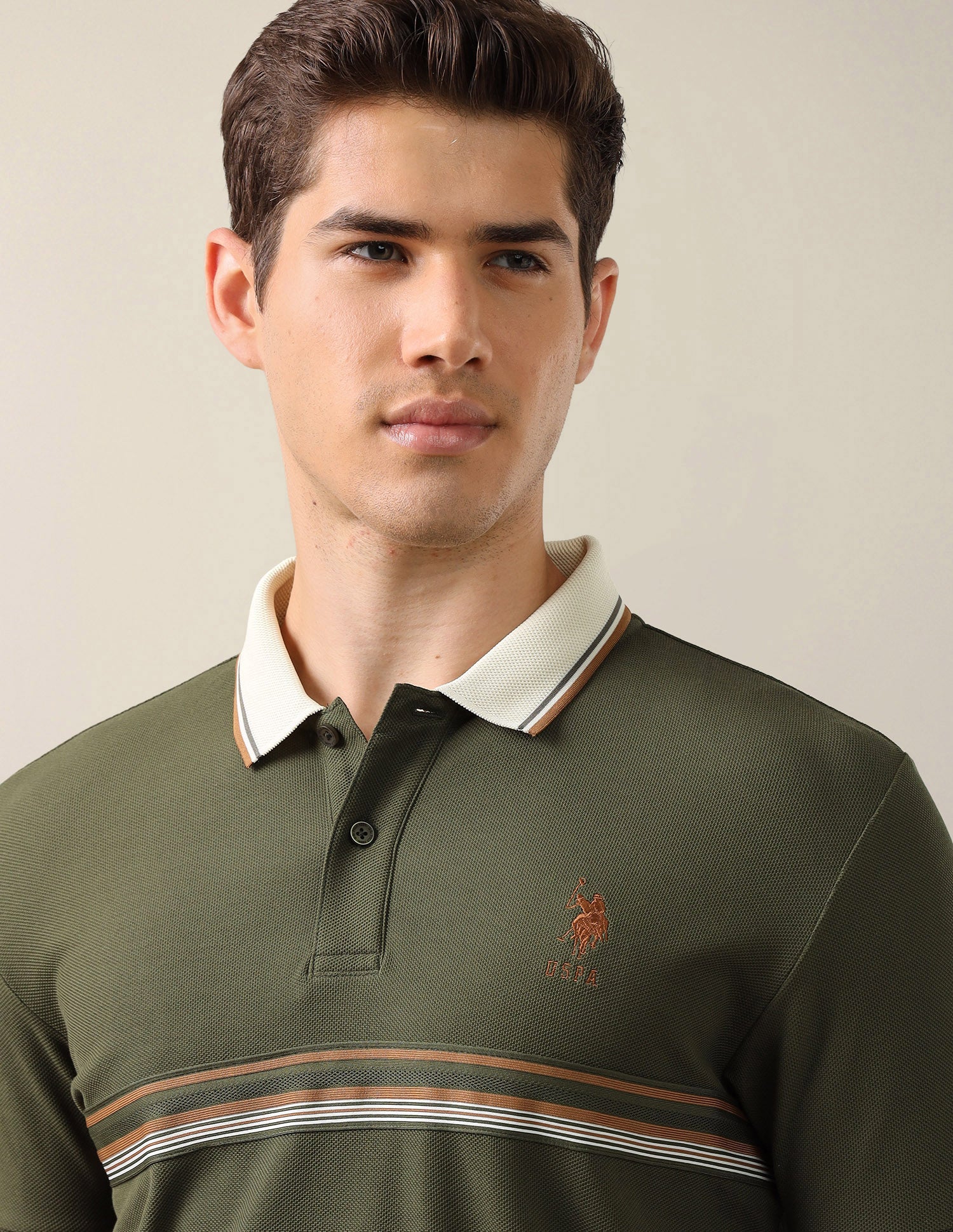 Solid Slim Fit Polo Shirt Olive - U.S. Polo Assn. India | Large