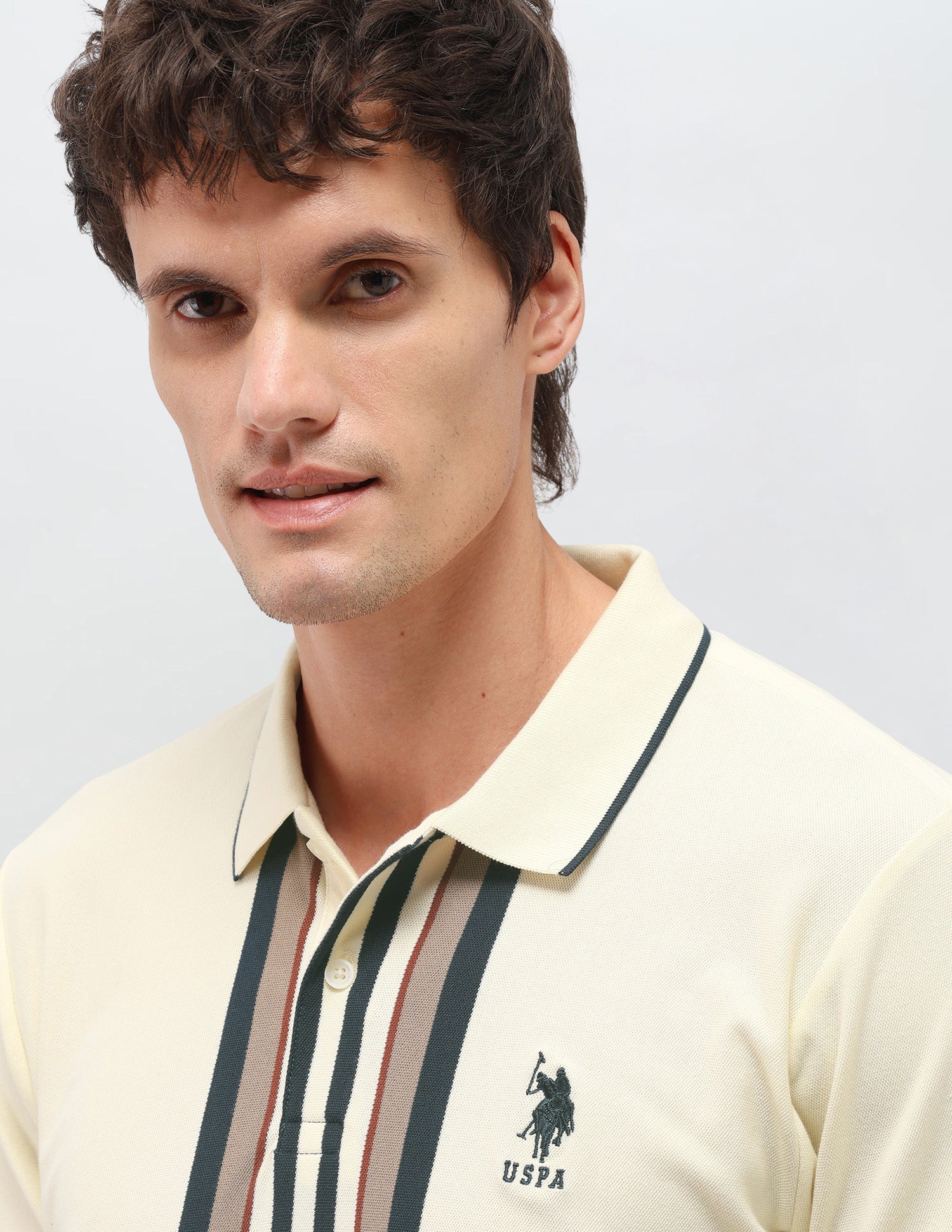 Vertical Striped Slim Fit Polo Shirt Off White - U.S. Polo Assn. India | Large