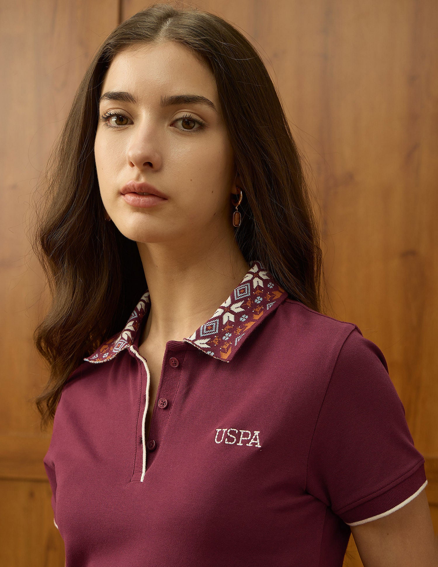 Jacquard Collar Solid Polo Shirt Maroon - U.S. POLO ASSN. | Large
