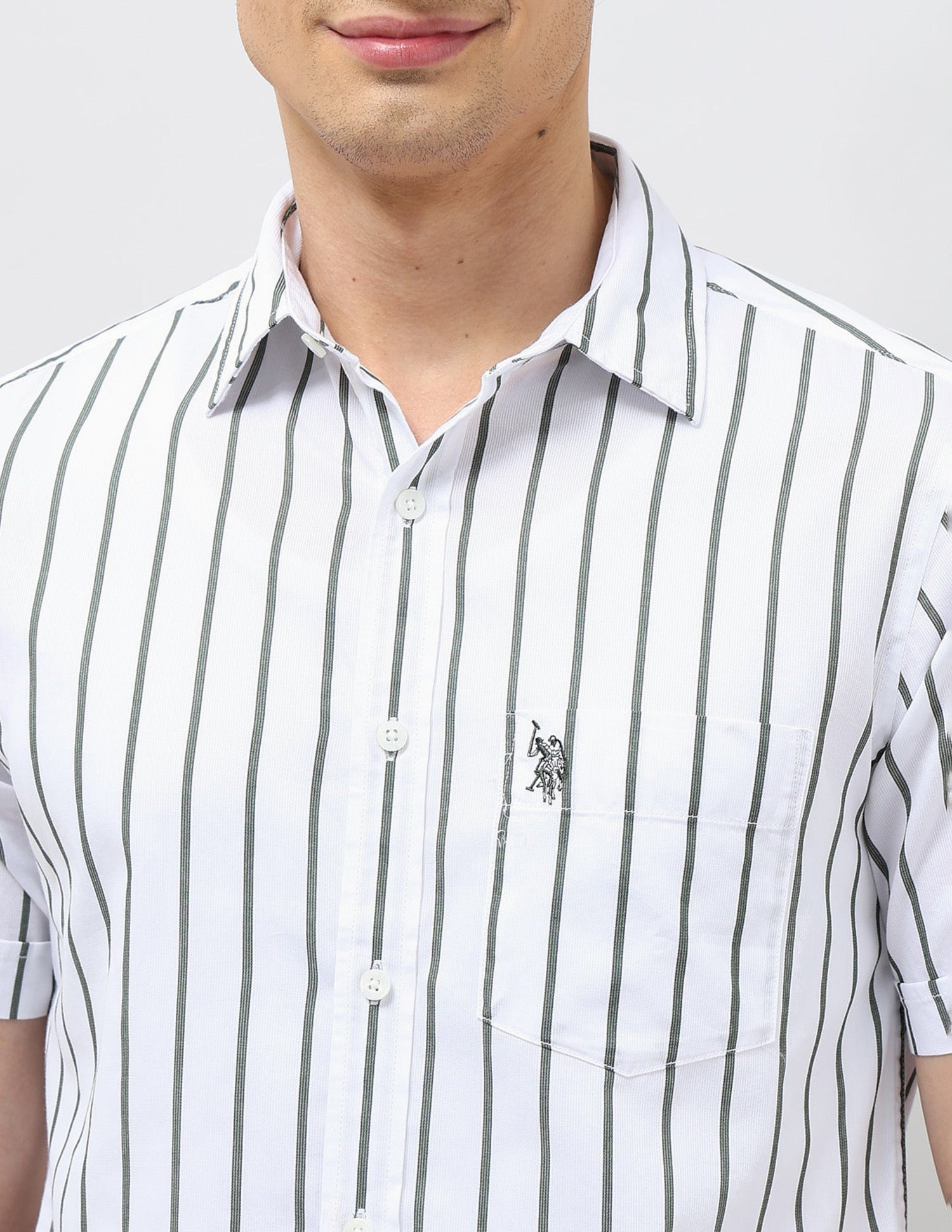 Vertical Striped Tailored Fit Shirt Olive - U.S. POLO ASSN. | Large