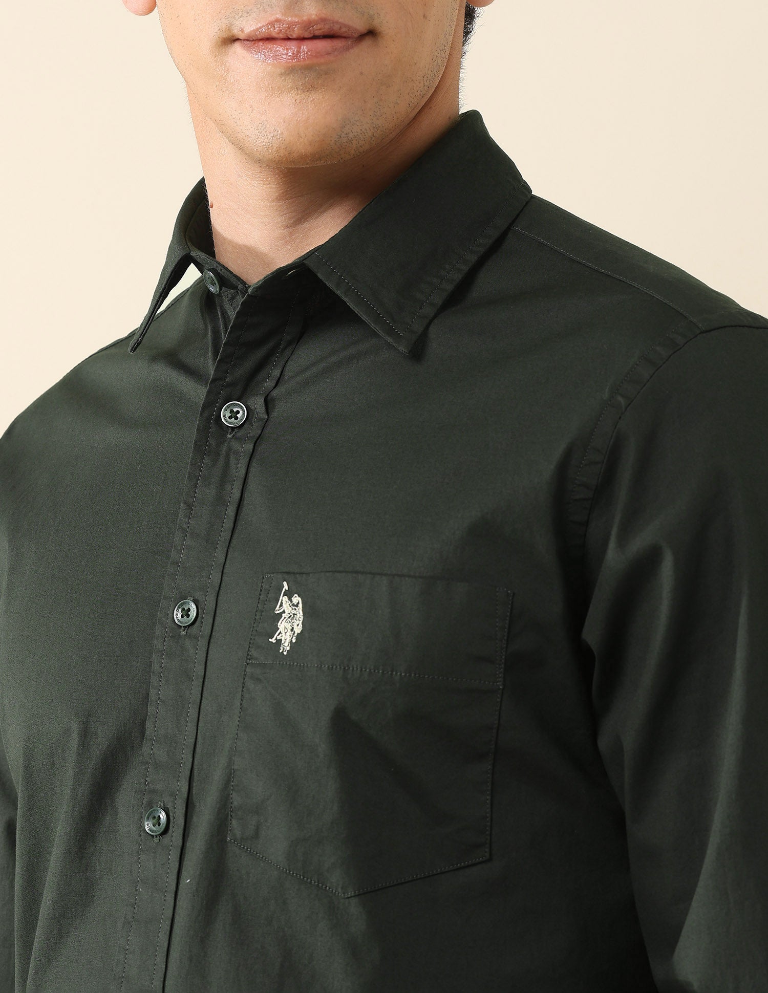 Solid Tailored Fit Regular Shirt Green - U.S. Polo Assn. India | Large