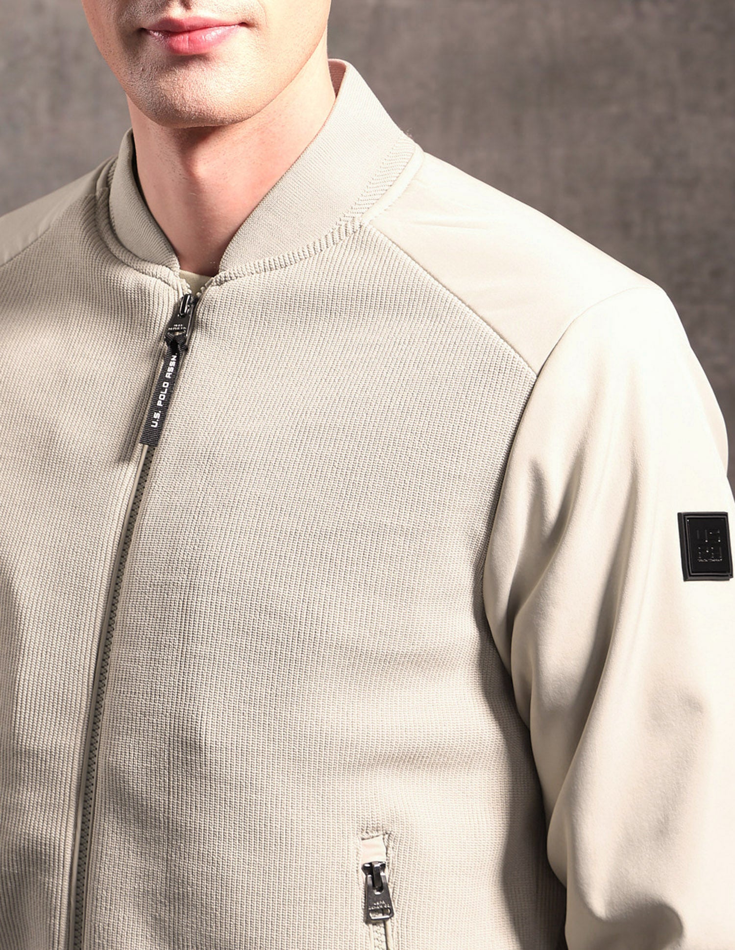 Textured Black & Gold Bomber Jacket Beige - U.S. POLO ASSN. | Large