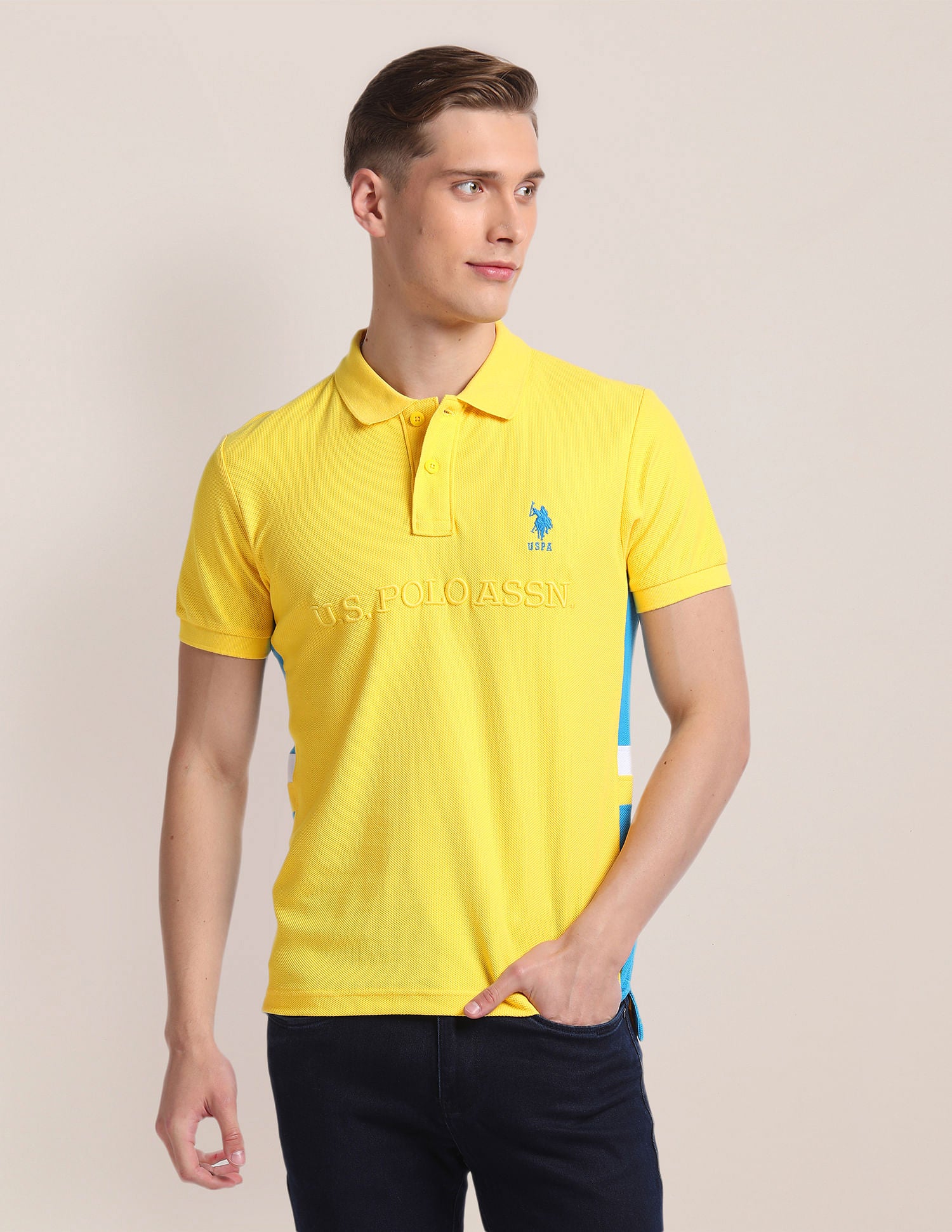 Slim Fit Cotton Polo Shirt Yellow - U.S. Polo Assn. India | Large