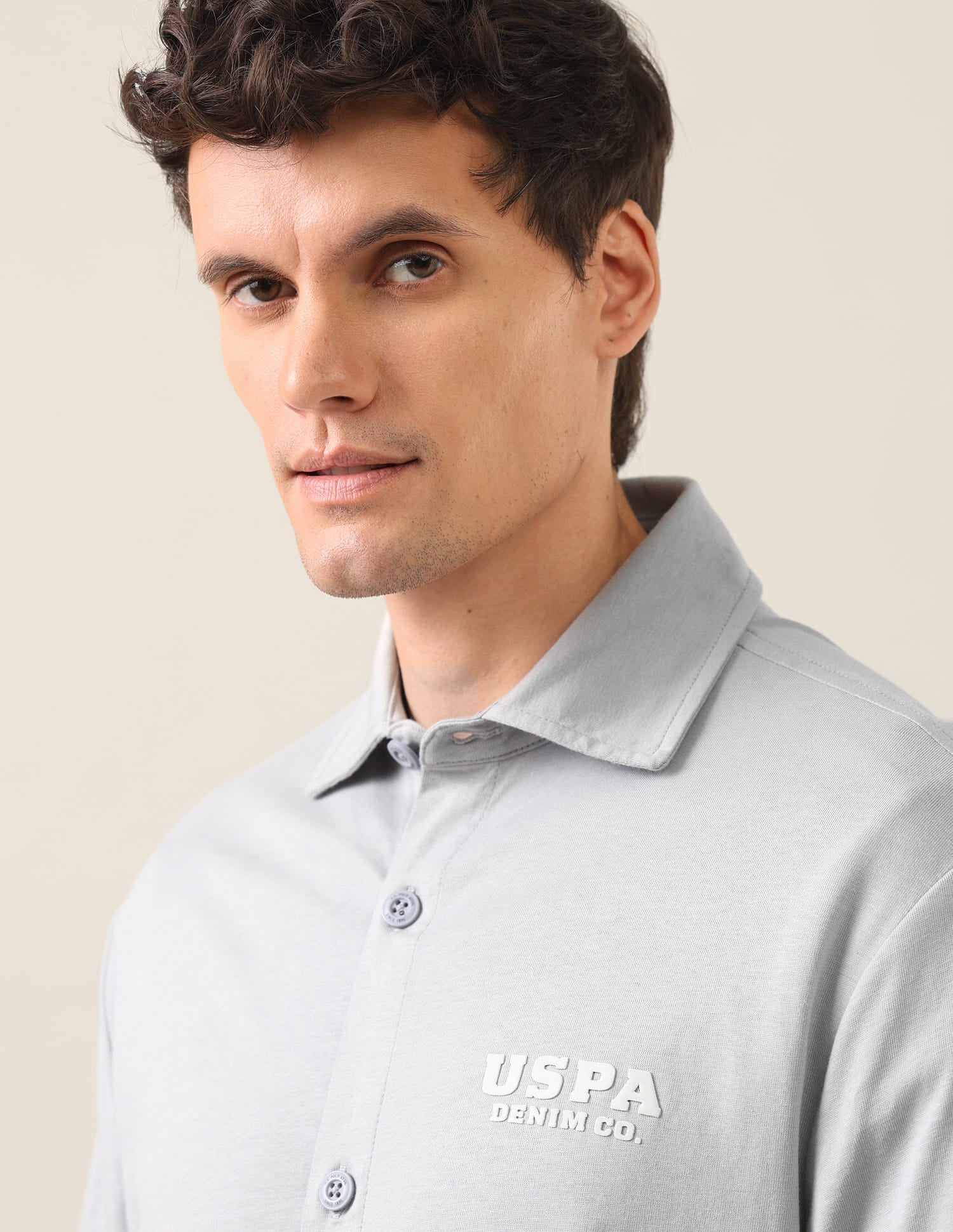 Graphic Brand Printed Knitted Shirt Grey - U.S. Polo Assn. India | Large