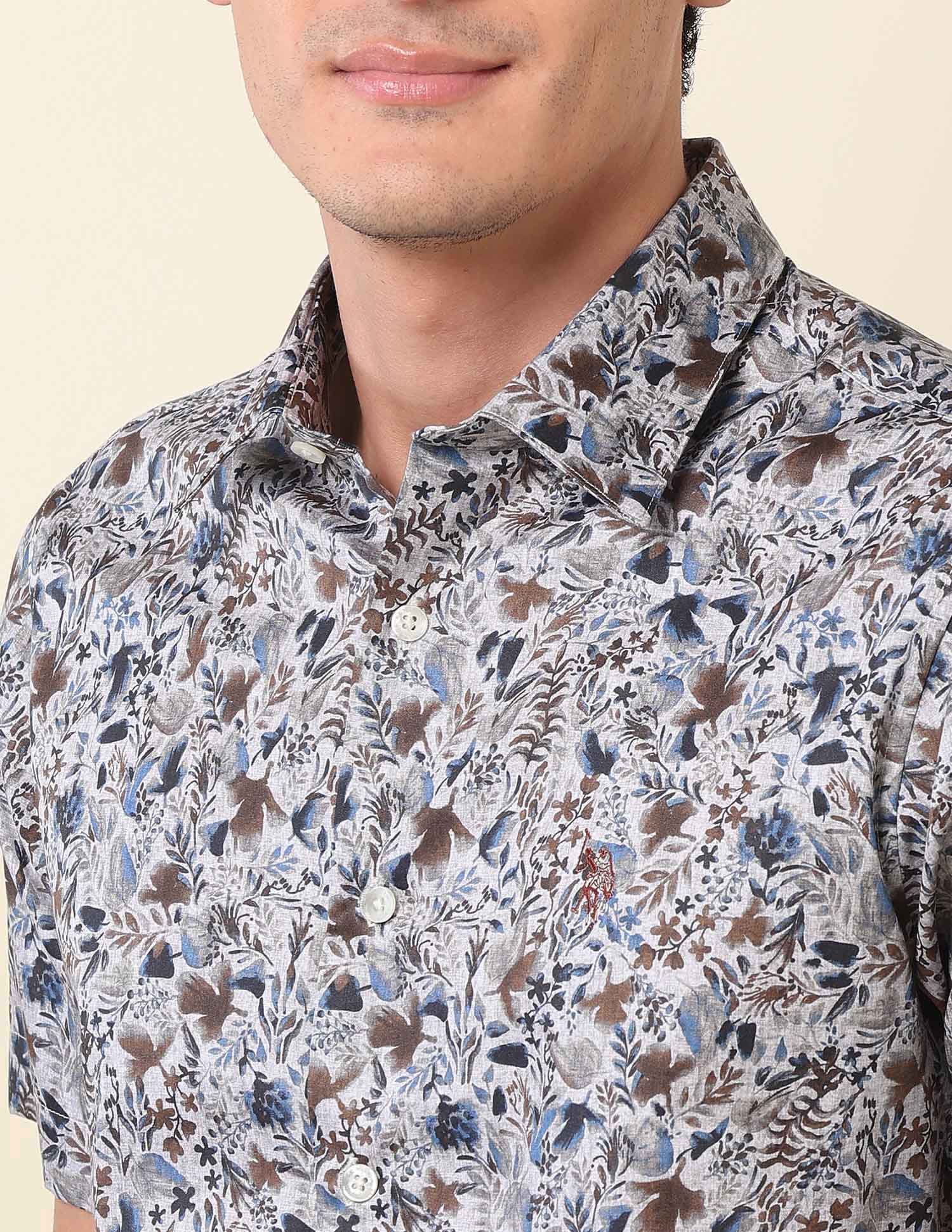 Floral Printed Tailored Fit Shirt Grey - U.S. POLO ASSN. | Large