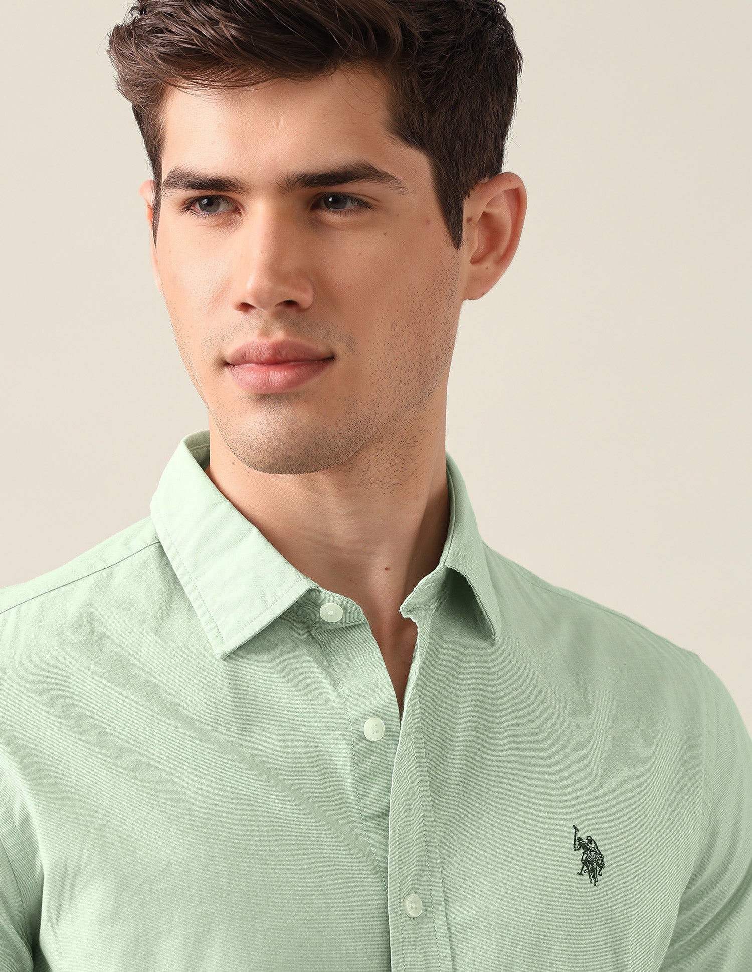 Tailored Fit Solid Shirt Light Green - U.S. Polo Assn. India | Large
