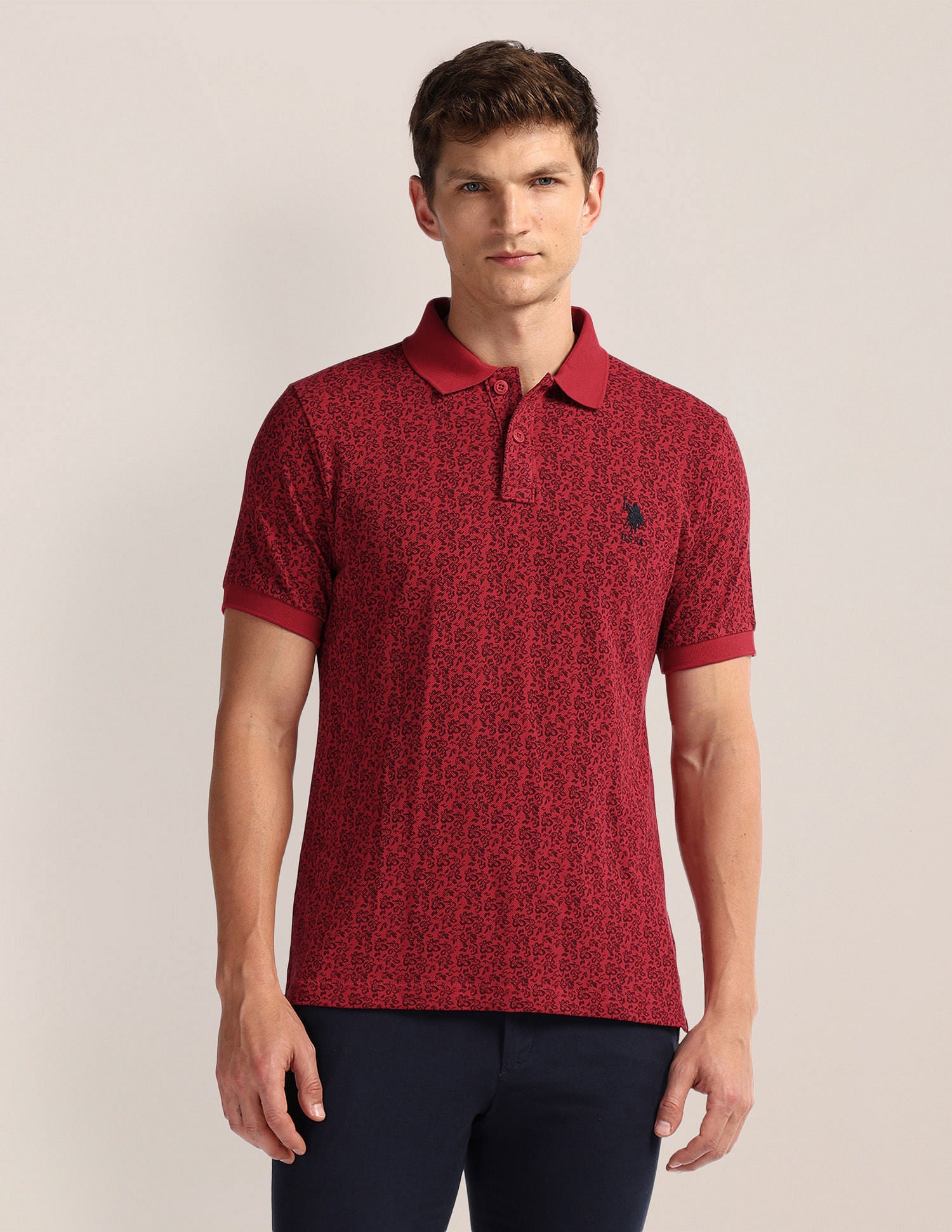 Floral Print Slim Fit Polo Shirt Red - U.S. POLO ASSN. | Large