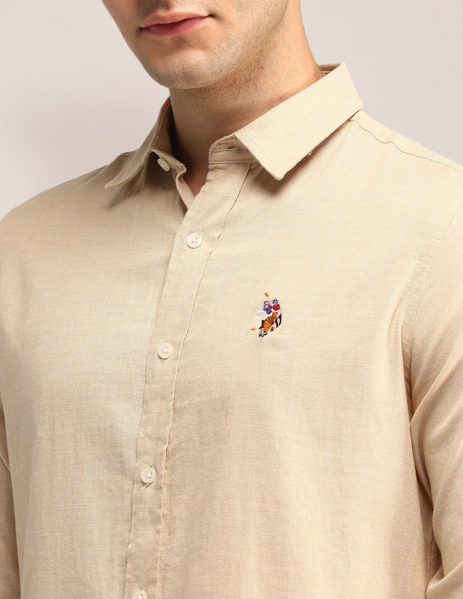 Solid Tailored Fit Shirt Beige - U.S. POLO ASSN. | Large