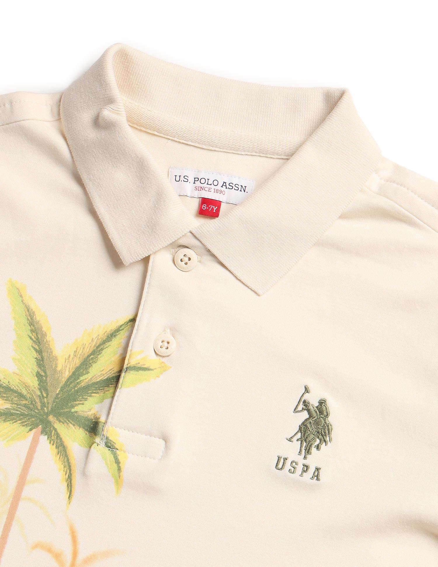 Boys Regular Fit Graphic Printed Polo Shirt Beige - U.S. Polo Assn. India | Large