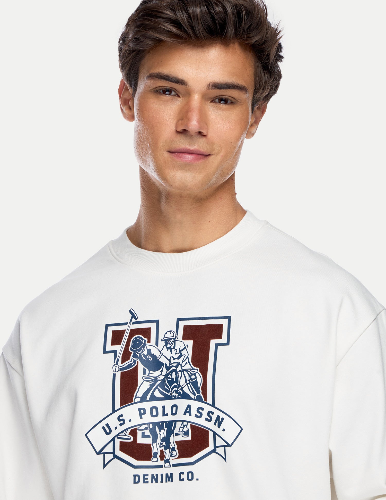 Brand Printed Relaxed Fit Sweatshirt Ivory - U.S. Polo Assn. India | Large