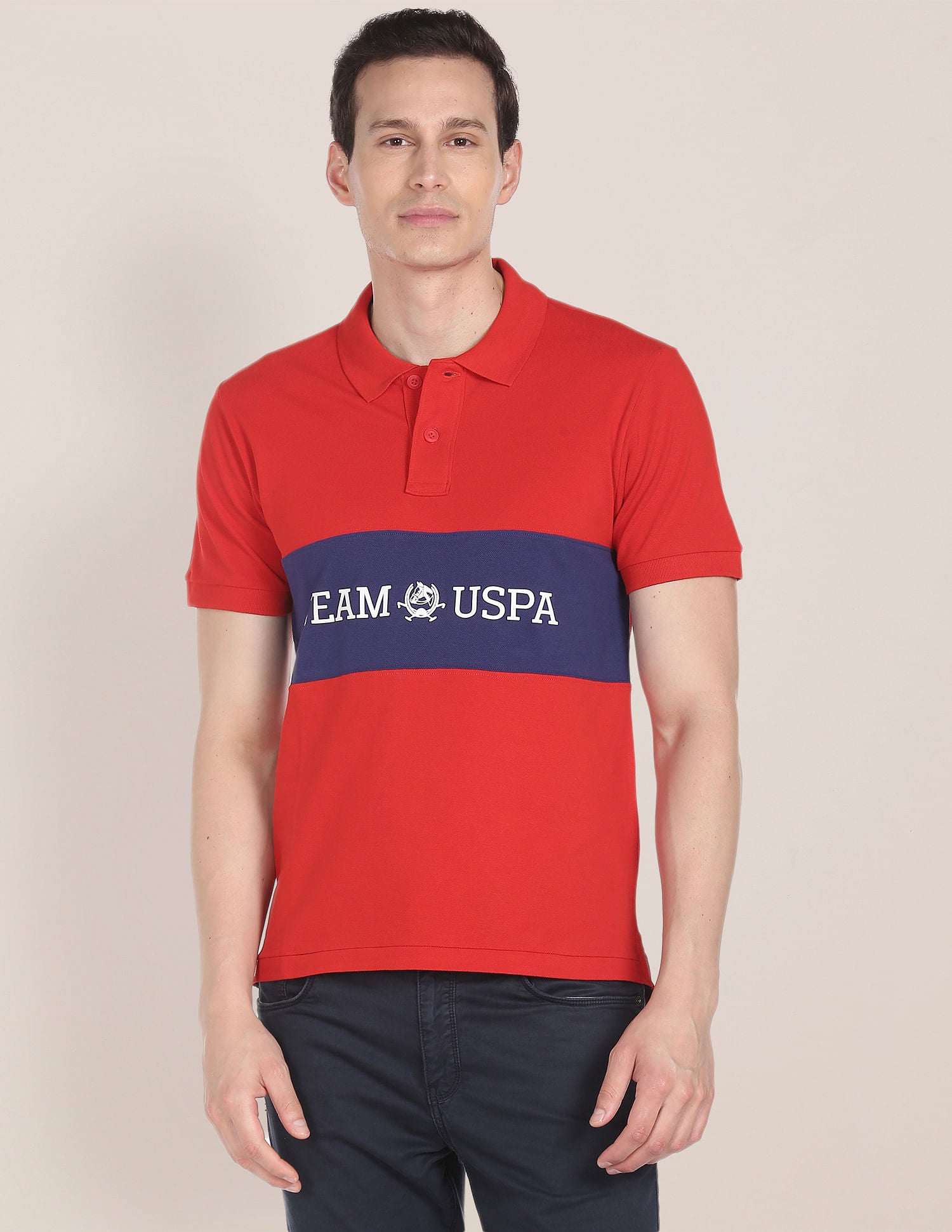 Brand Print Cotton Polo Shirt Red - U.S. Polo Assn. India | Large