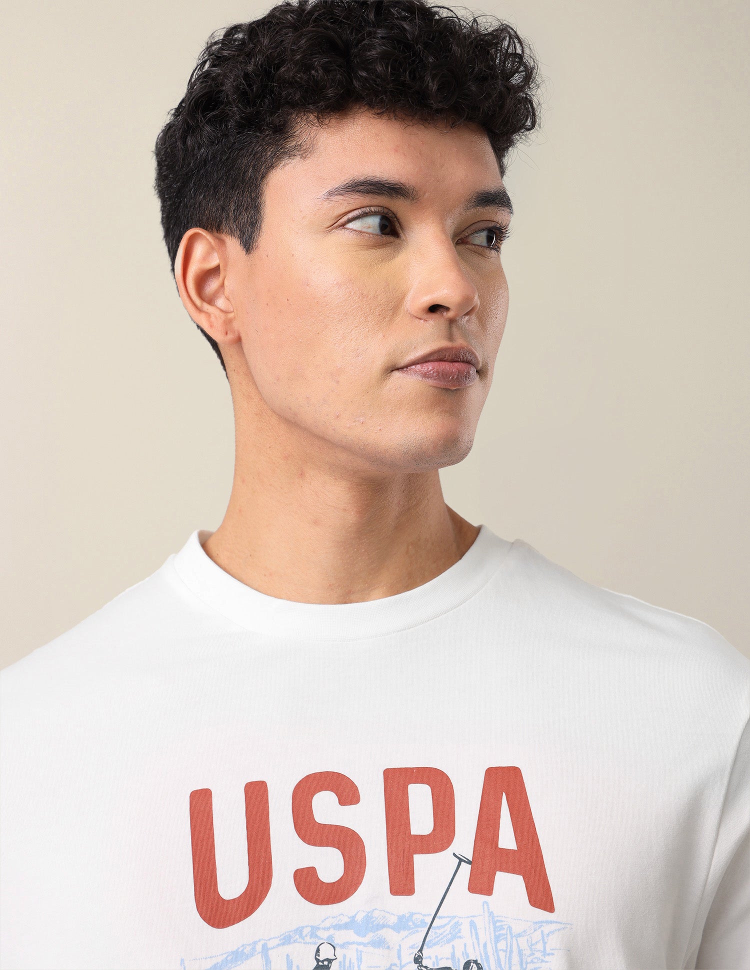 Graphic Brand Printed Slim Fit T-Shirt Ivory - U.S. Polo Assn. India | Large