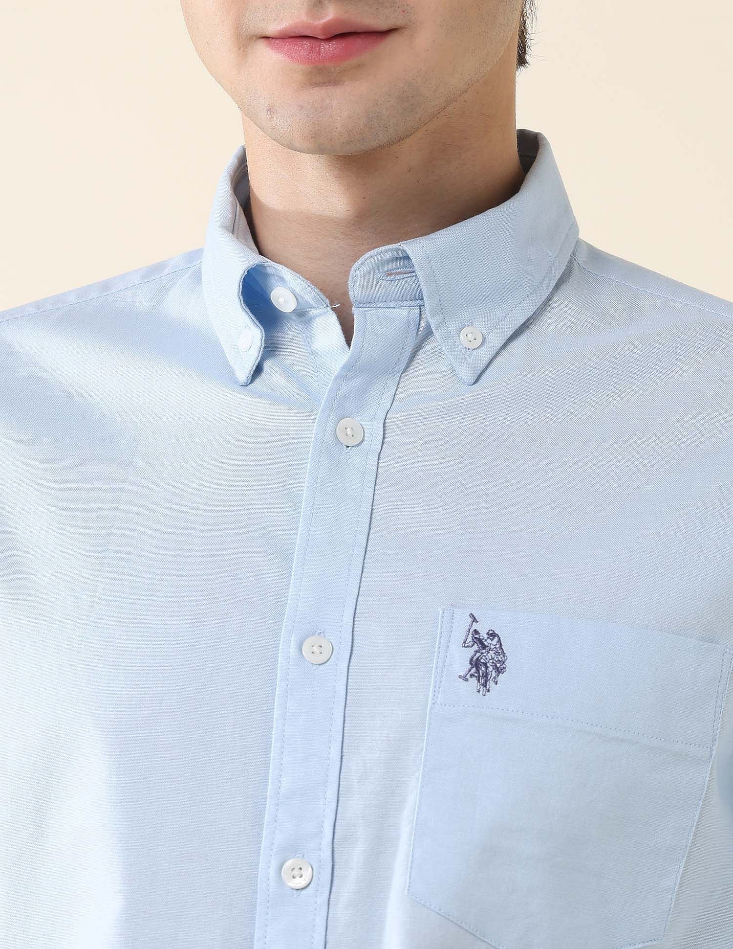 Solid Oxford Stretch Button Down Shirt Blue - U.S. Polo Assn. India | Large
