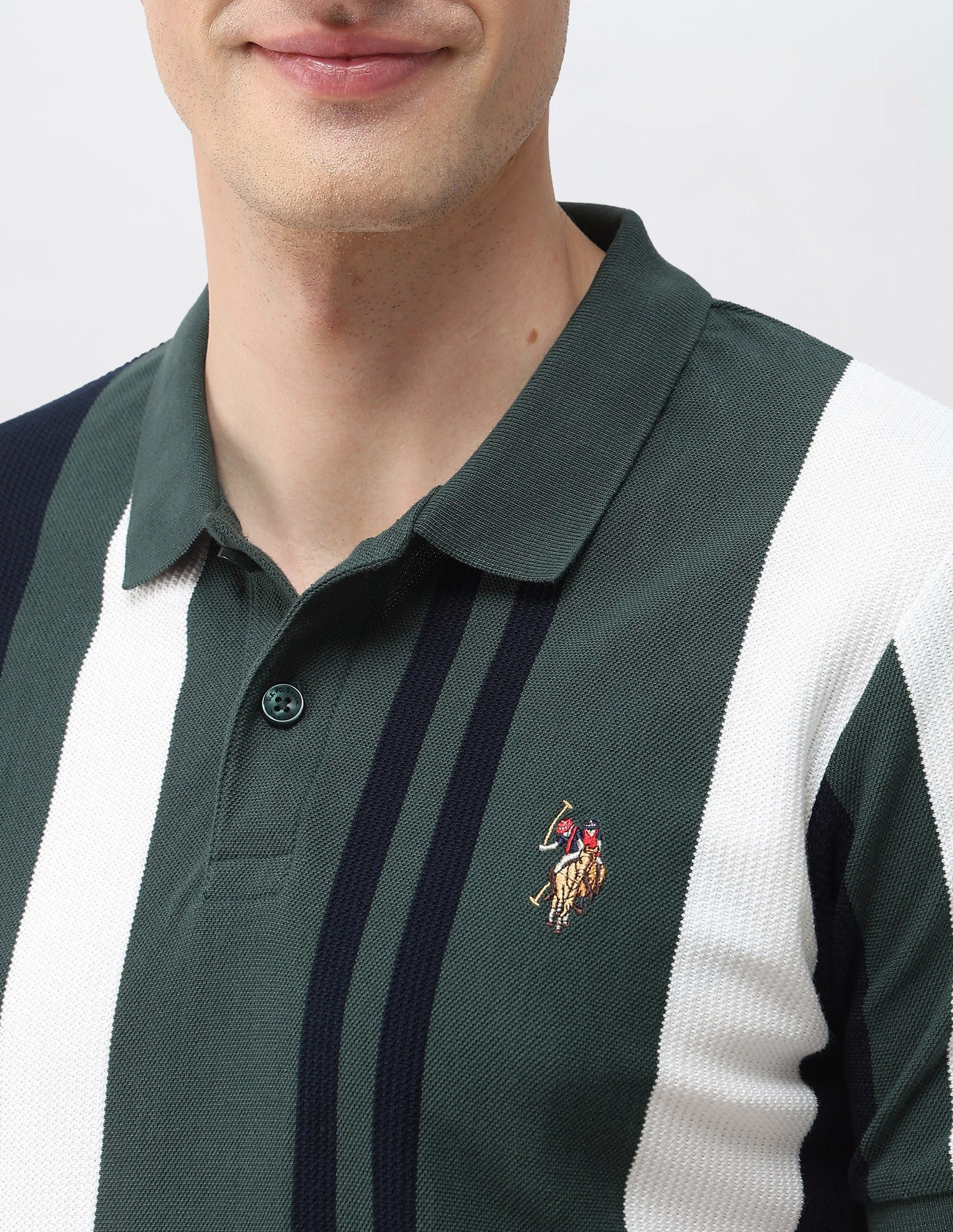 Vertical Striped Muscle Fit Polo Shirt Dark Green - U.S. Polo Assn. India | Large