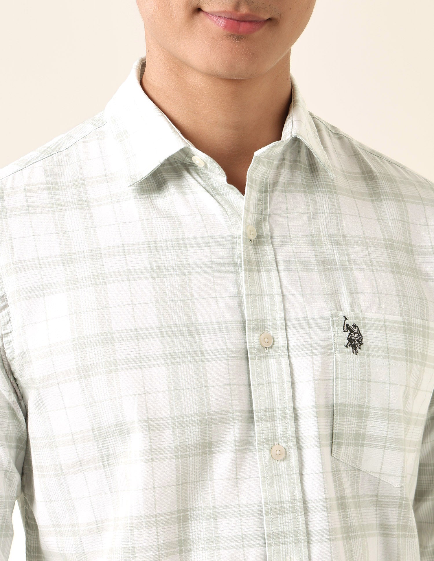 Plaid Checked Pure Cotton Shirt Light Green - U.S. Polo Assn. India | Large