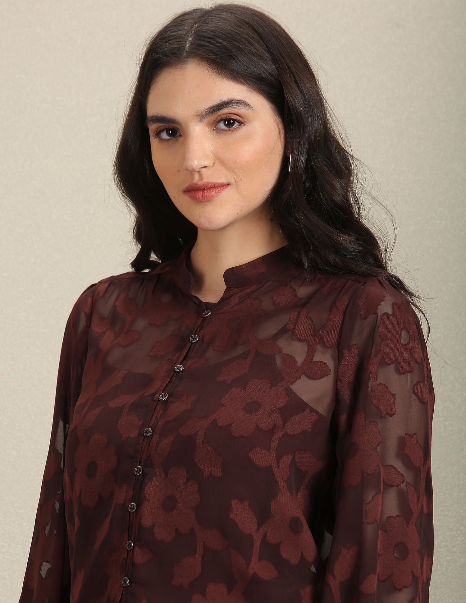 Mandarin Collar Lace Shirt Brown - U.S. Polo Assn. India | Large
