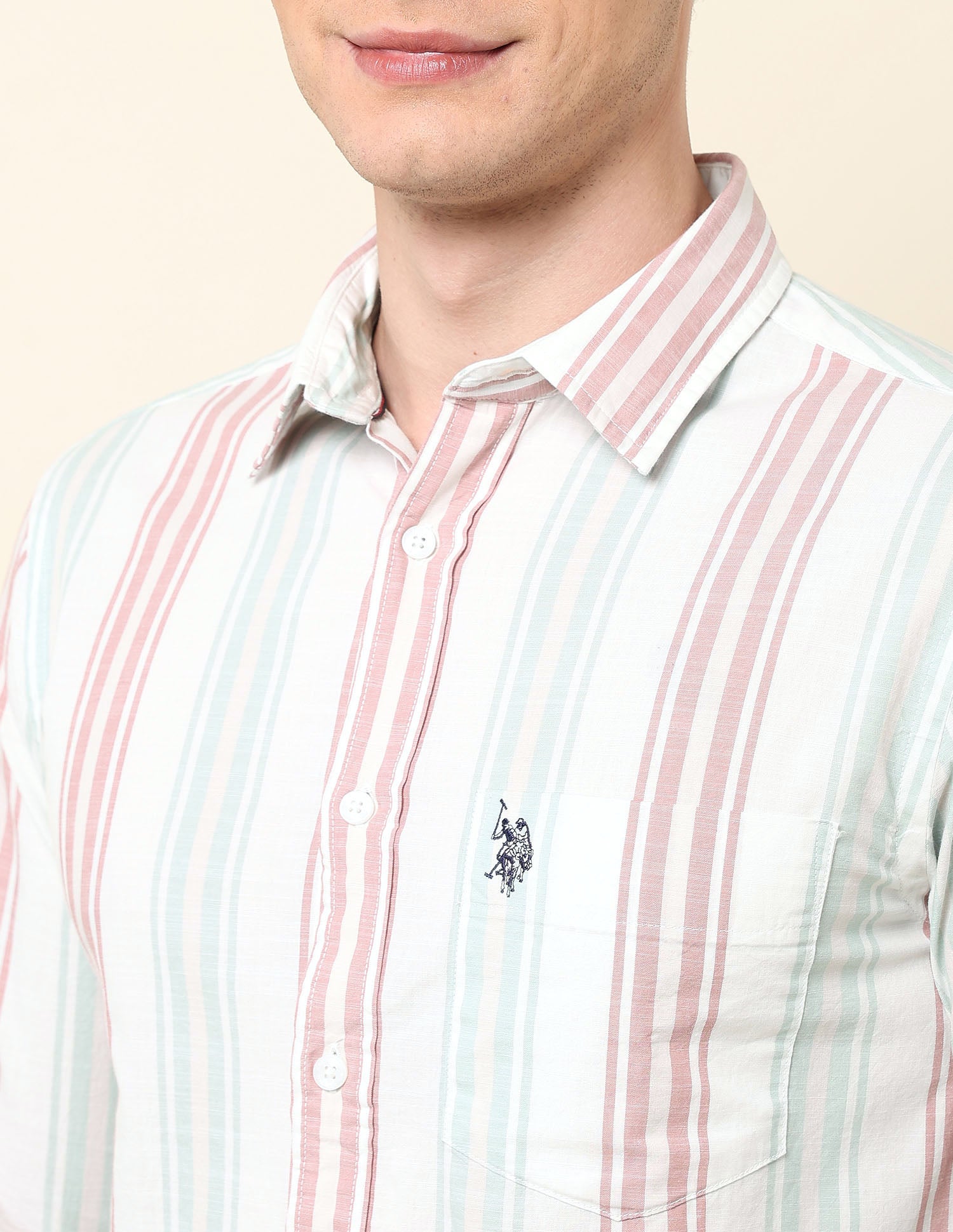 Vertical Striped Tailored Fit Shirt Pink - U.S. Polo Assn. India | Large