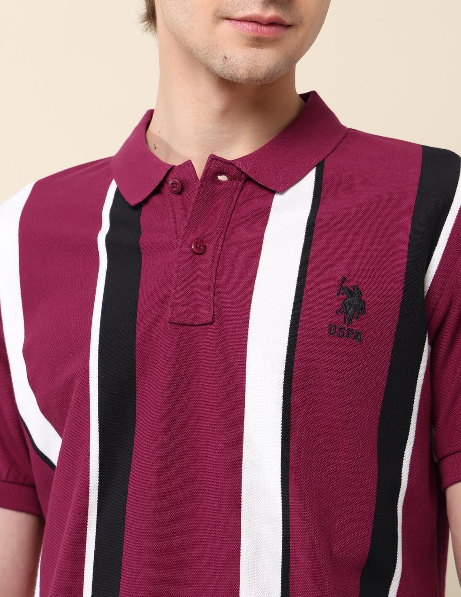 Vertical Striped Classic Polo Shirt Dark Red - U.S. Polo Assn. India | Large