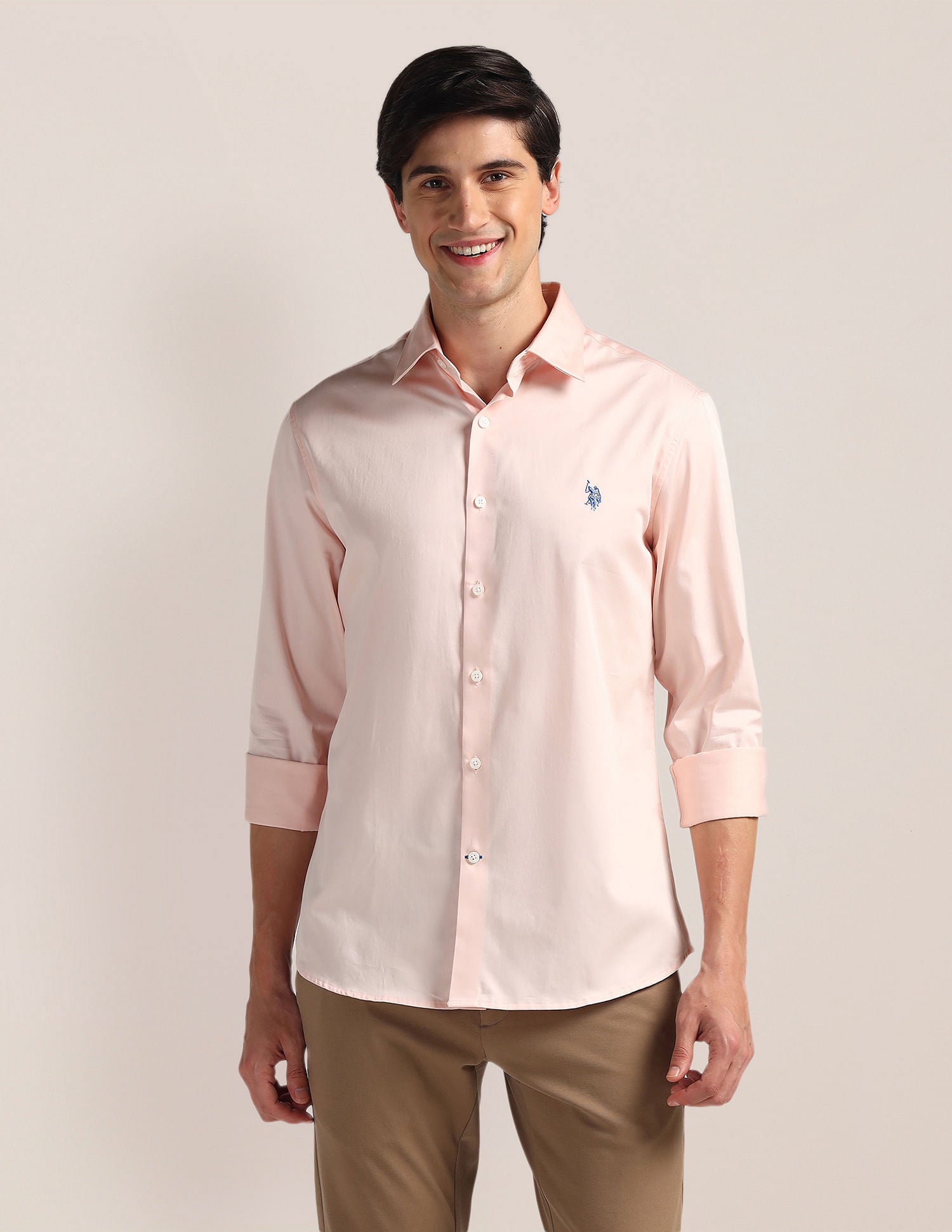 Tailored Fit Pure Cotton Shirt Light Pink - U.S. Polo Assn. India | Large