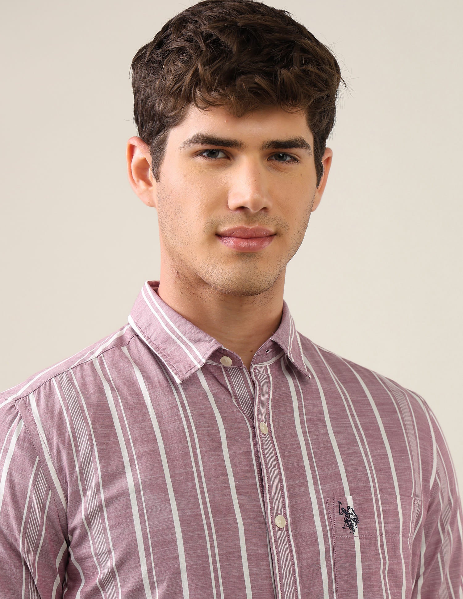 Vertical Striped Regular Fit Shirt Pink - U.S. Polo Assn. India | Large