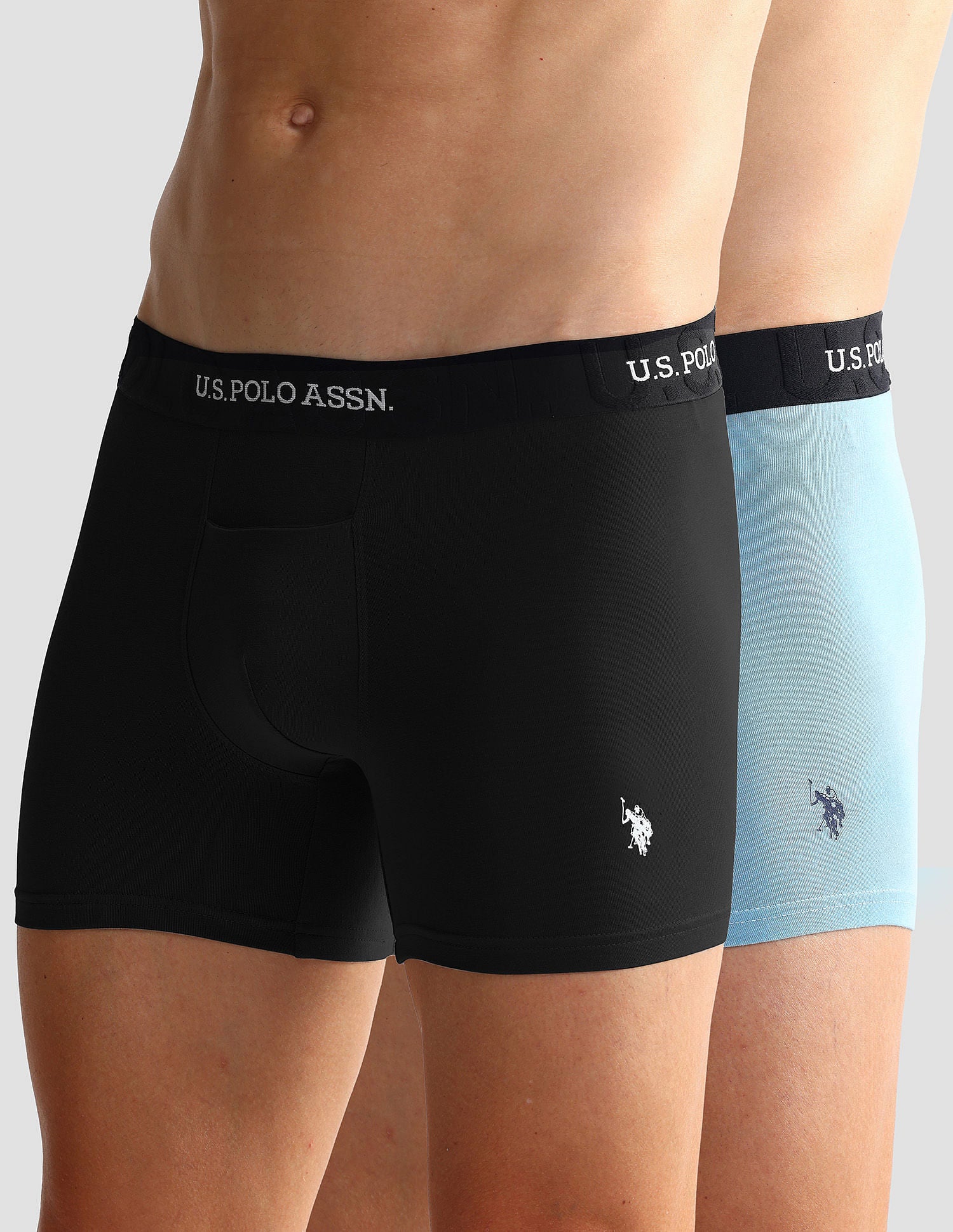 Elastic Waistband Ribbed Solid OET012 Trunks - Pack Of 2 Black and Glacier Lake - U.S. POLO ASSN. | Large