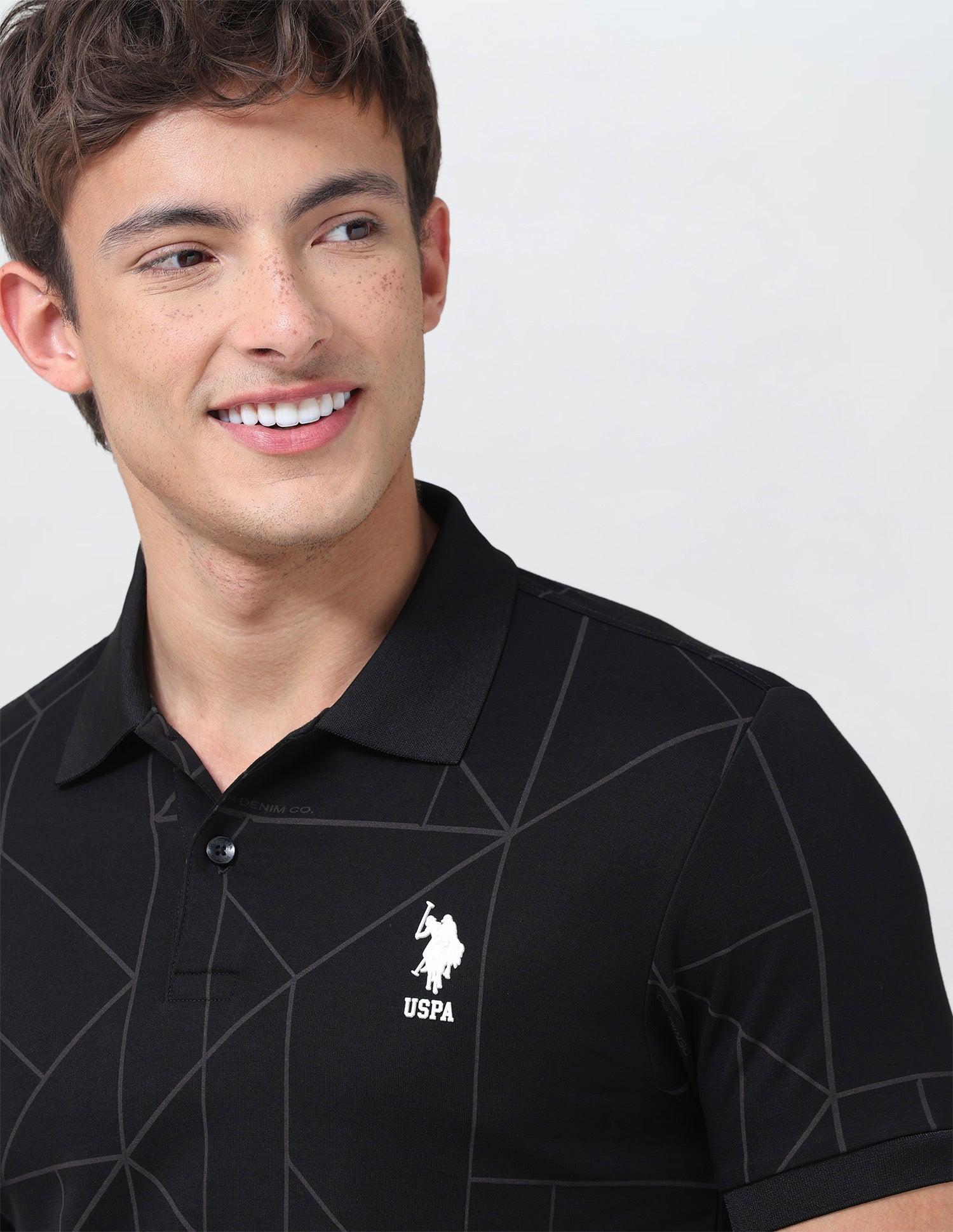 Geometric Printed Slim Fit Polo Shirt Black - U.S. Polo Assn. India | Large