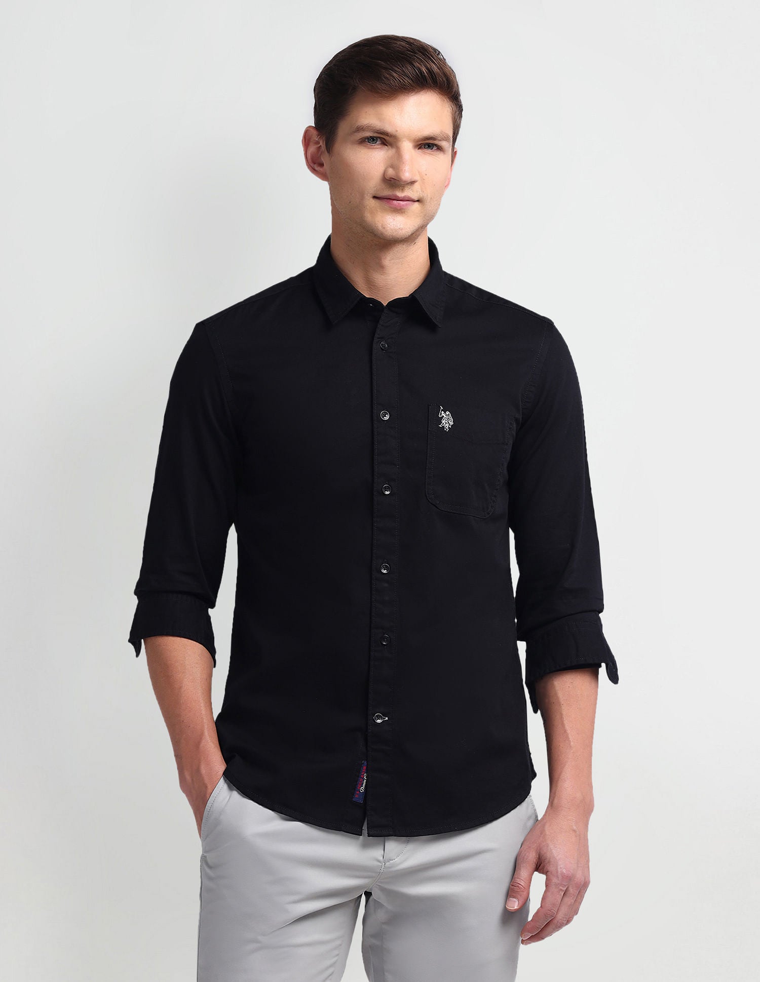 Semi Cutaway Collar Slim Fit Shirt Black - U.S. Polo Assn. India | Large