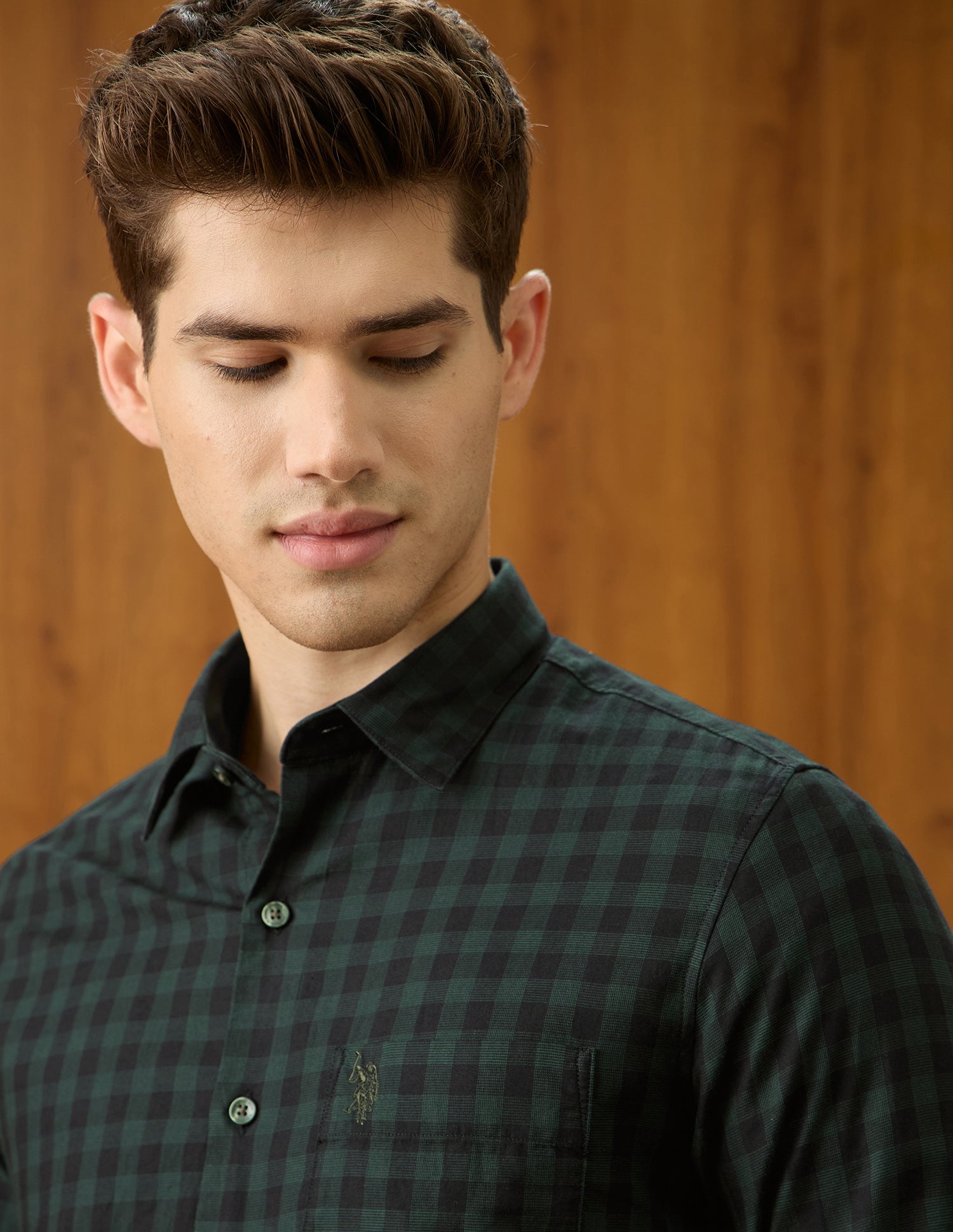 Twill Gingham Checked Shirt Olive - U.S. Polo Assn. India | Large