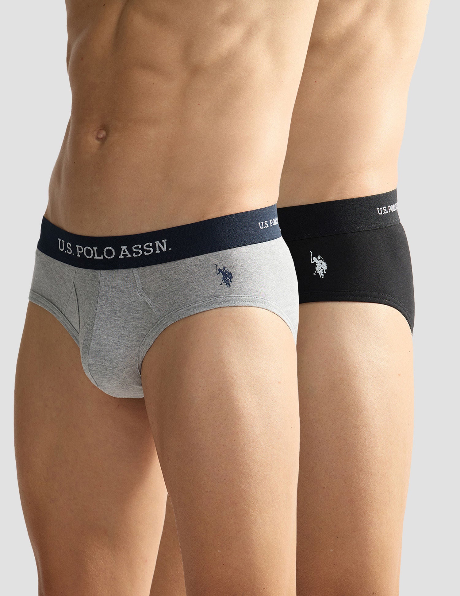 Elasticized Waist OEB11 Briefs - Pack Of 2 Black and Grey Melange - U.S. POLO ASSN. | Large
