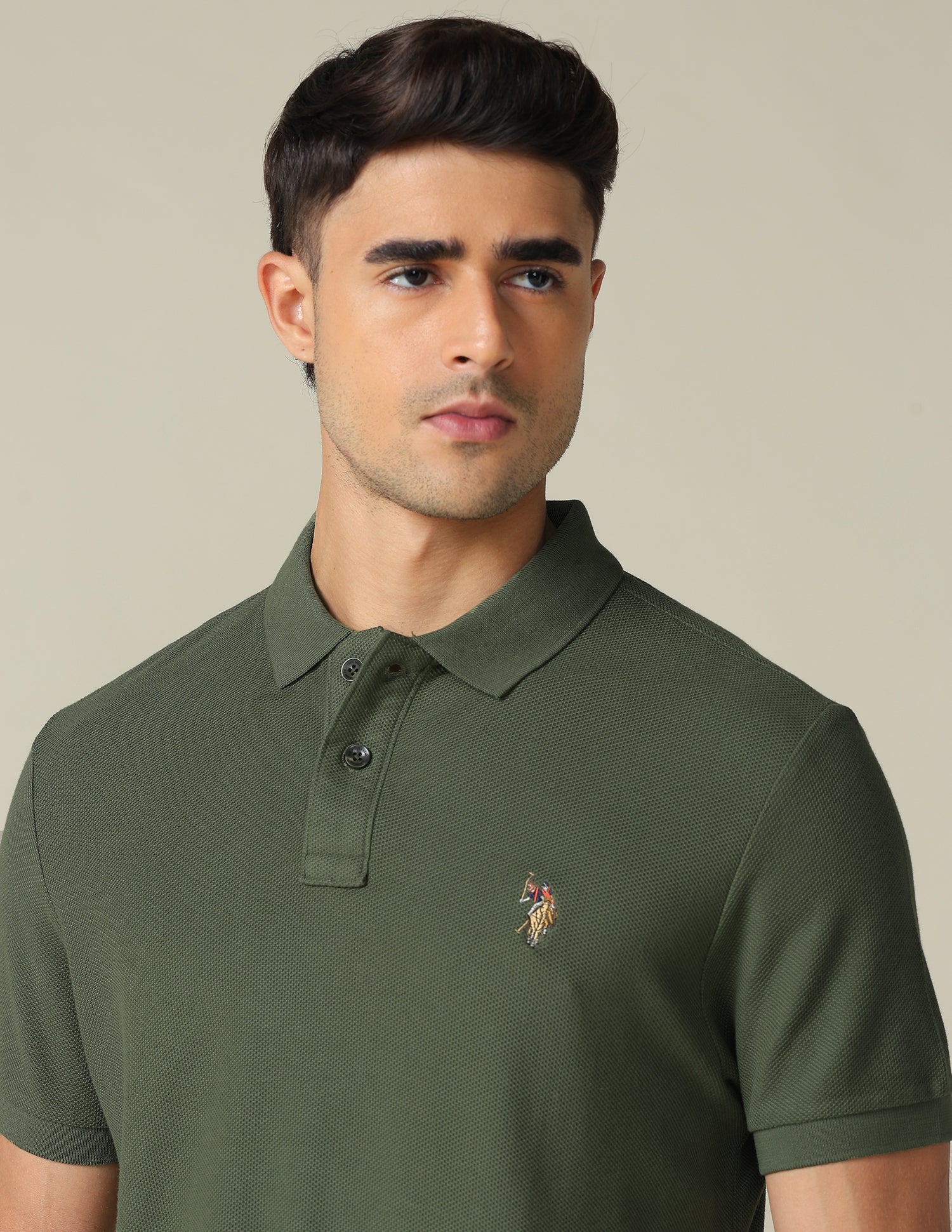 Pure Cotton Muscle Fit Polo Shirt Olive - U.S. POLO ASSN. | Large