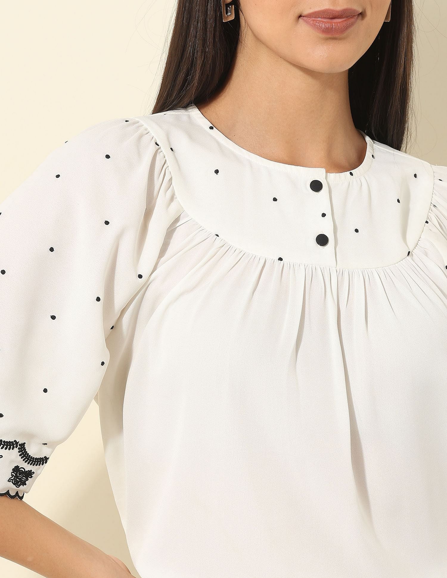 Floral Embroidered Top Off White - U.S. POLO ASSN. | Large