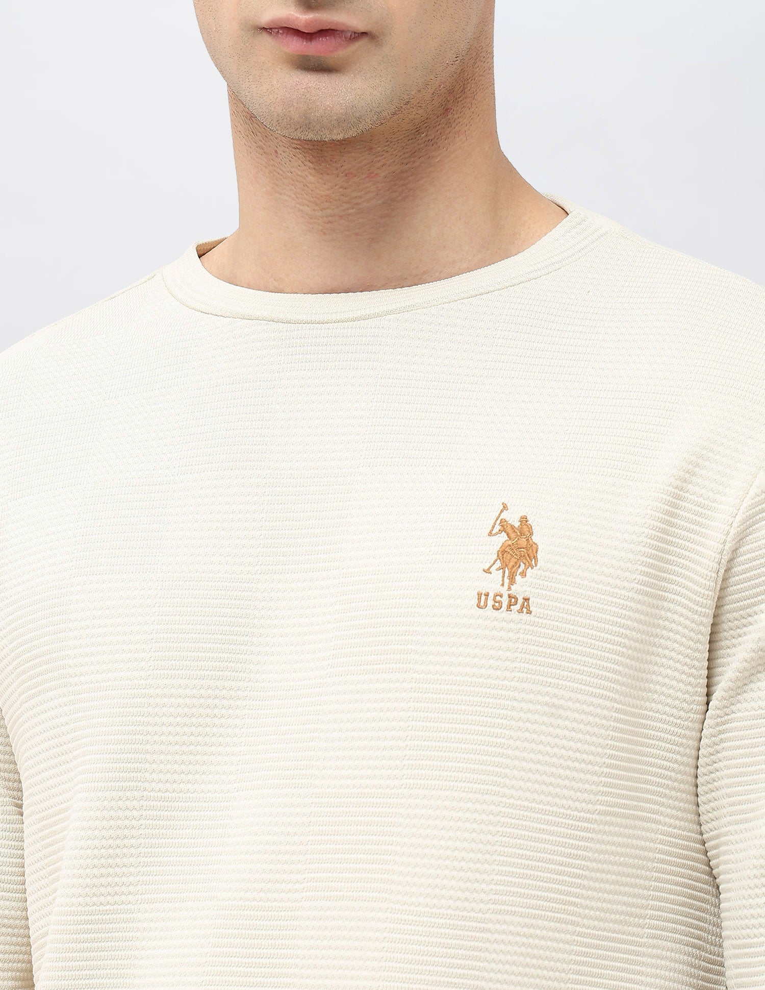 Textured Patterned Knit Regular Fit Sweatshirt Beige - U.S. POLO ASSN. | Large