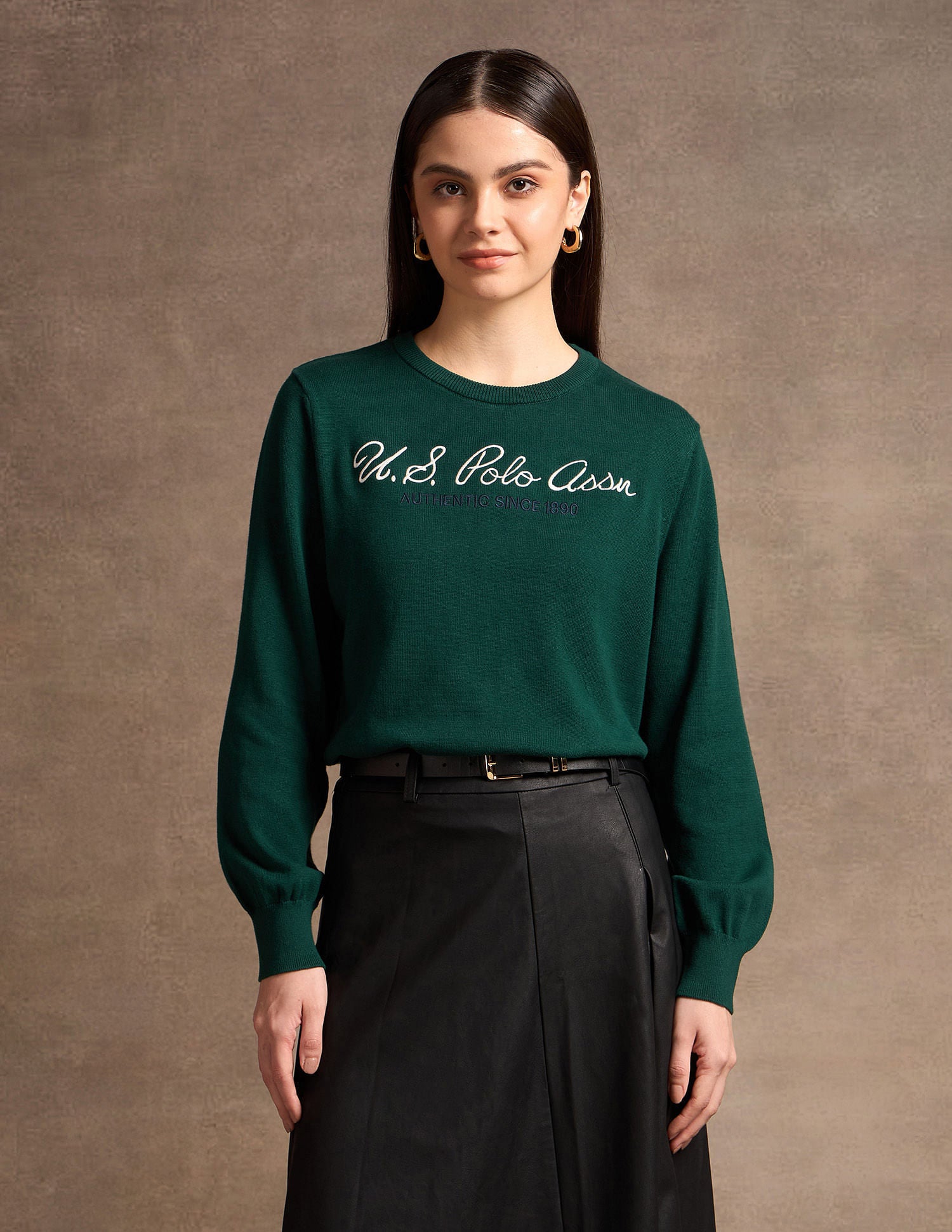Pure Cotton Embroidered Sweater Dark Green - U.S. POLO ASSN. | Large