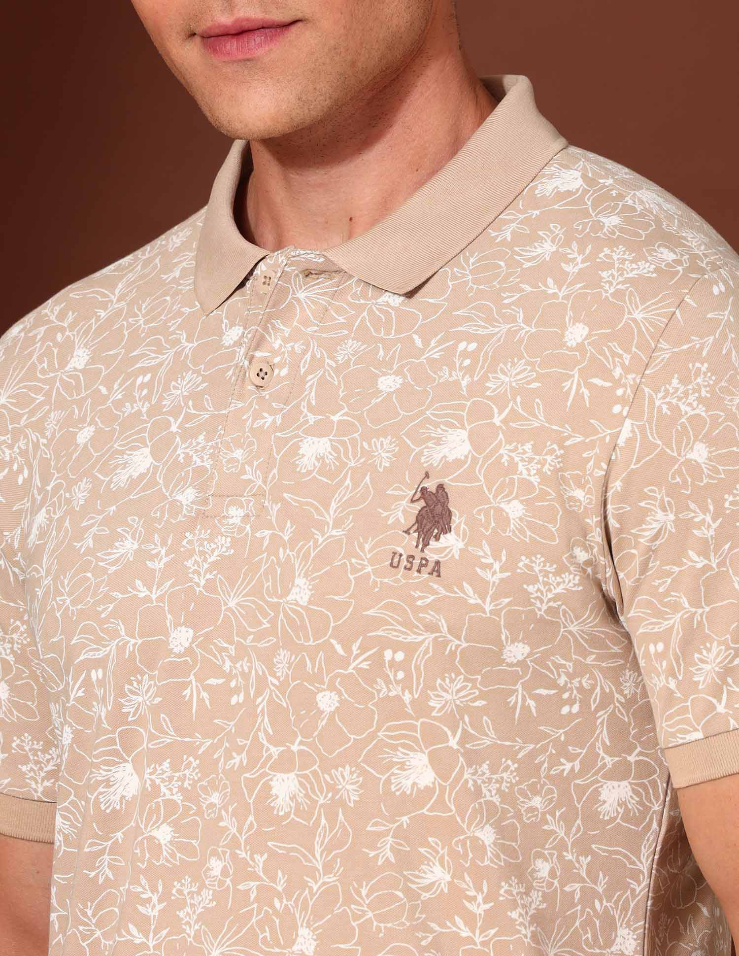 Floral Printed Working Holiday Polo Shirt Beige - U.S. POLO ASSN. | Large