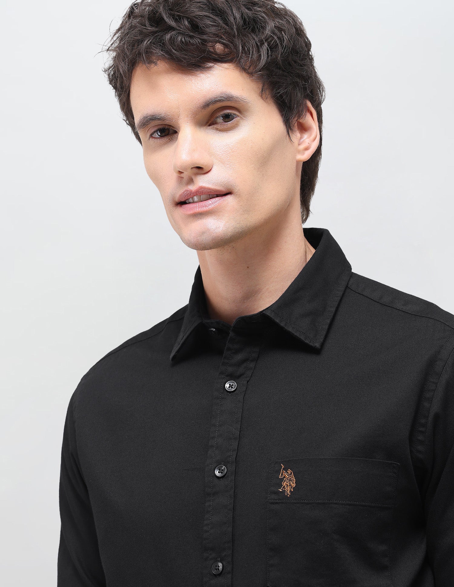 Solid Tailored Fit Shirt Black - U.S. Polo Assn. India | Large