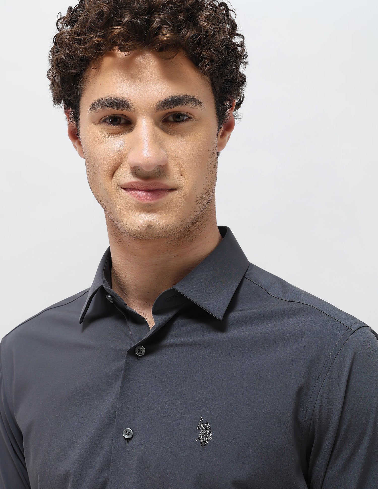 Solid Regular Fit Shirt Dark Grey - U.S. Polo Assn. India | Large