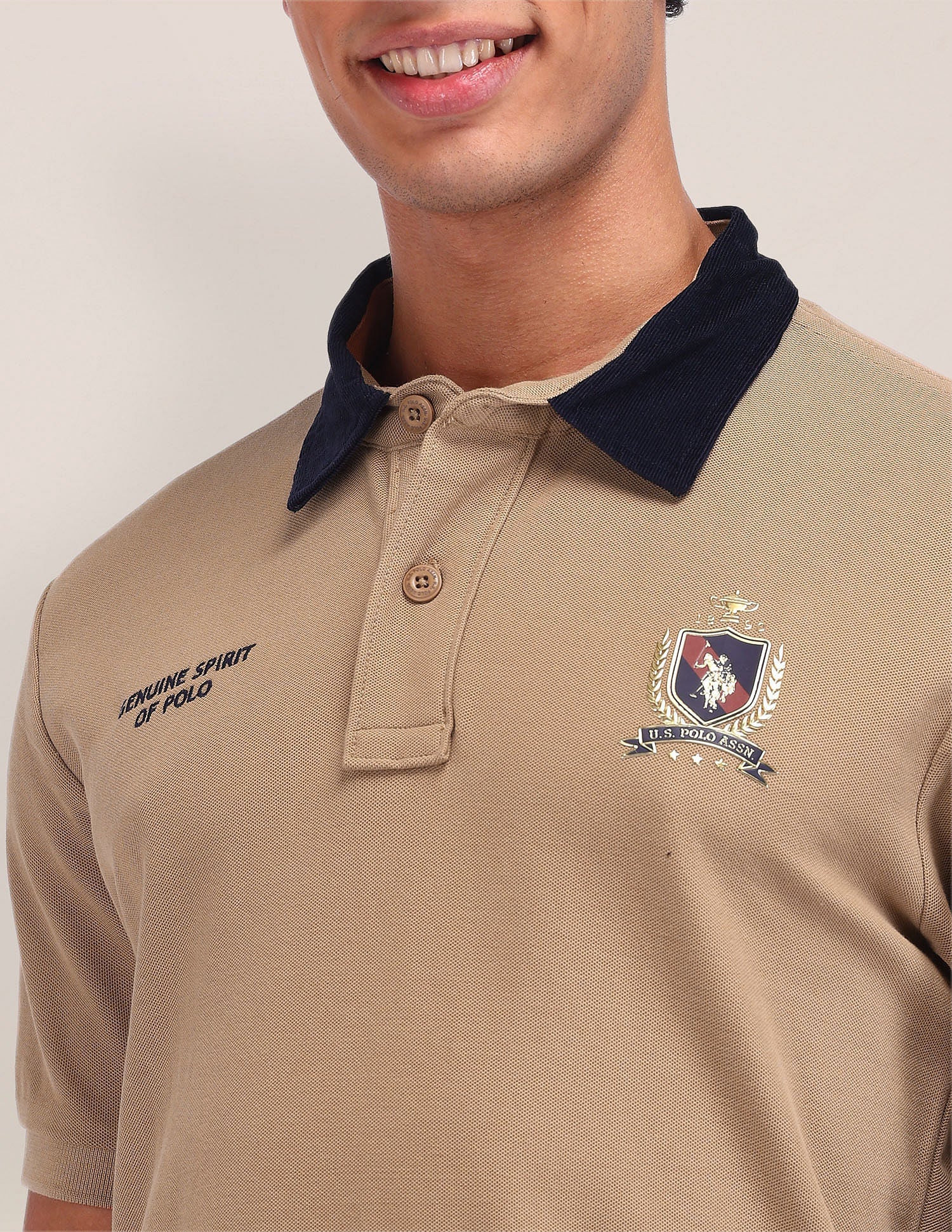 Slim Fit Solid Polo Shirt Light Brown - U.S. Polo Assn. India | Large