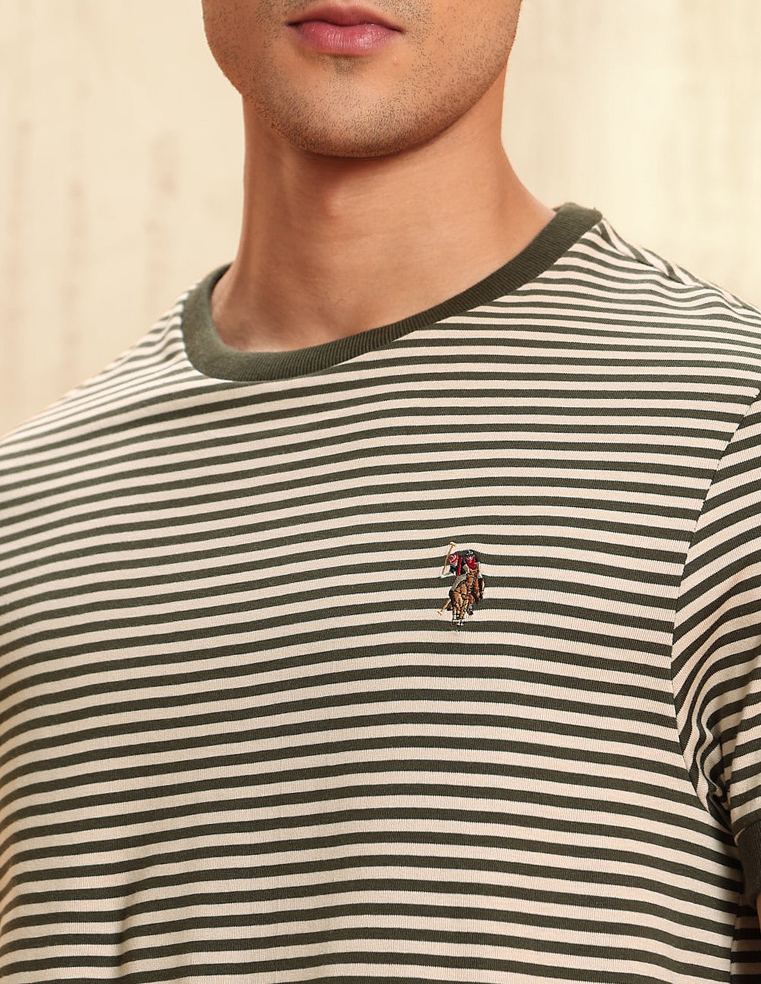 Horizontal Striped Legend Of Horseshoe T-Shirt Olive - U.S. POLO ASSN. | Large