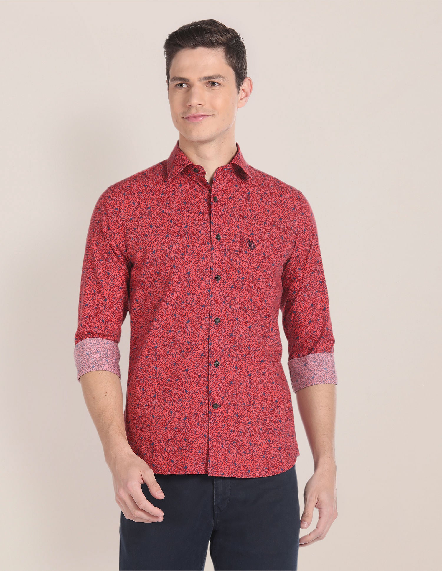 Spread Collar Graphic Print Shirt Vermilion - U.S. Polo Assn. India | Large