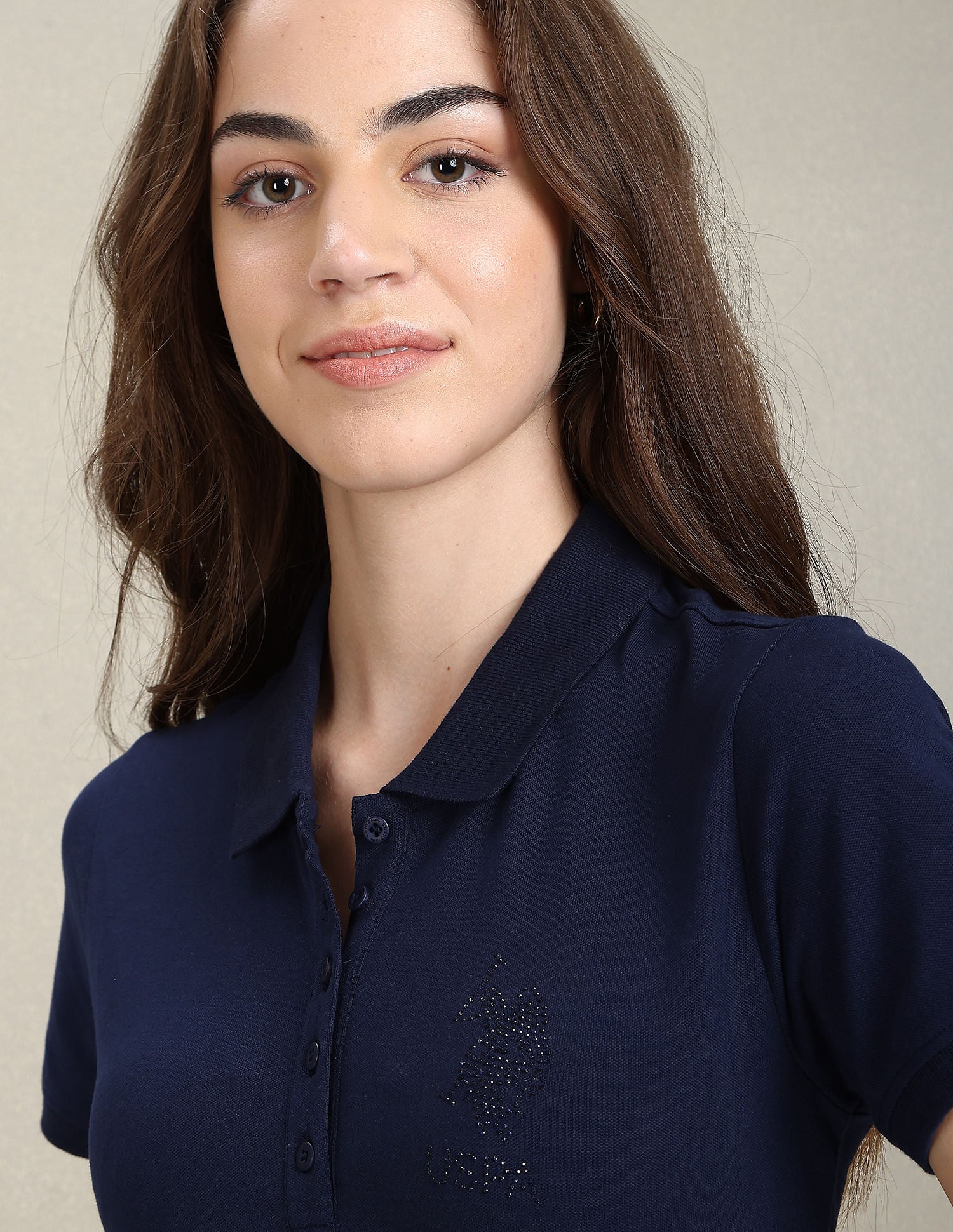 Sequin Logo Slim Polo Shirt Navy - U.S. POLO ASSN. | Large